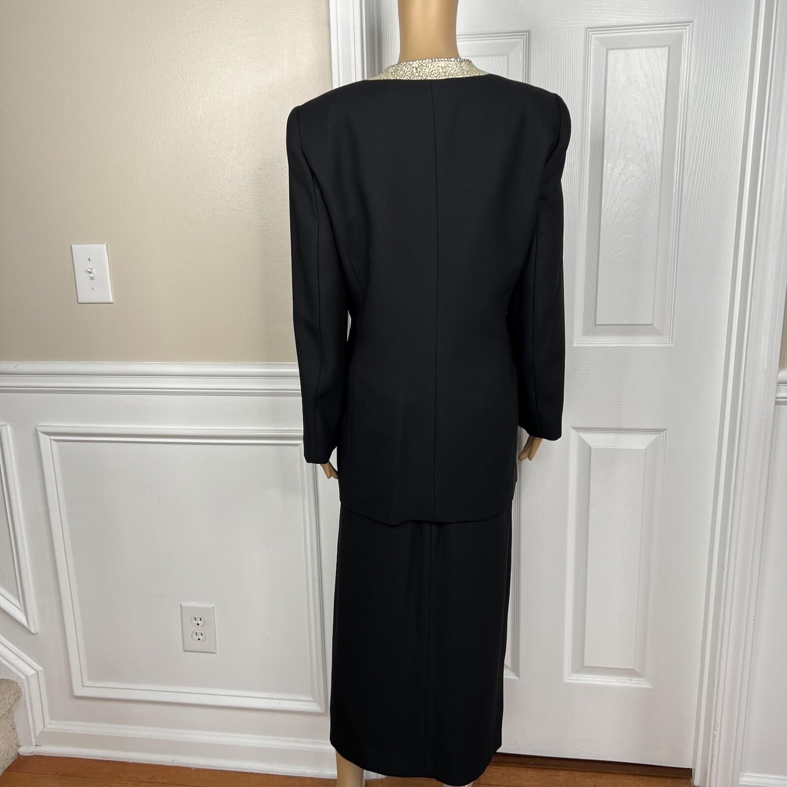 Valentine Polyester Skirt Suit Top 12 Gold Black Beaded Open Front Lined 3PC