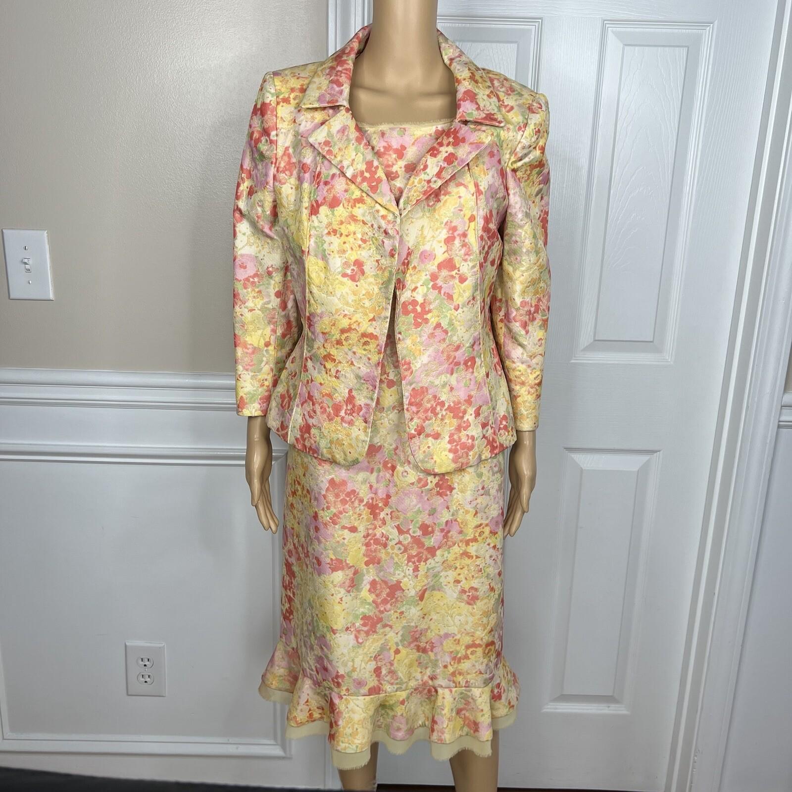 Nipon Boutique Vintage Polyester Rayon Dress Suit 10 Floral Brocade Lined 2PC