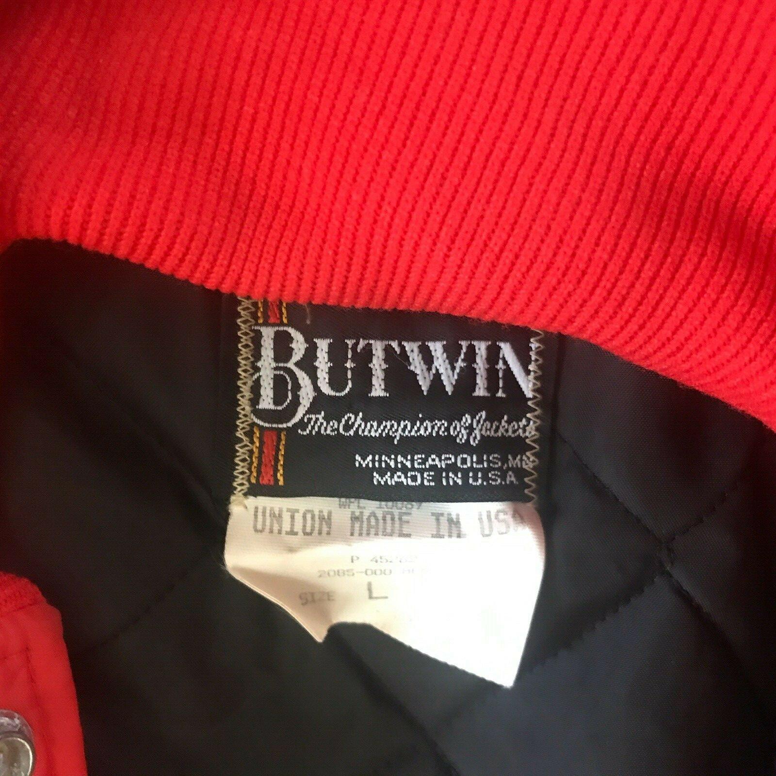 BUTWIN Men Red Zipped Hooded Nylon Windbreaker Quilted Lining Coat Size L