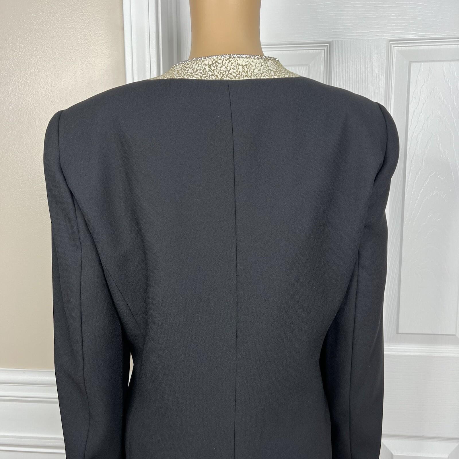 Valentine Polyester Skirt Suit Top 12 Gold Black Beaded Open Front Lined 3PC