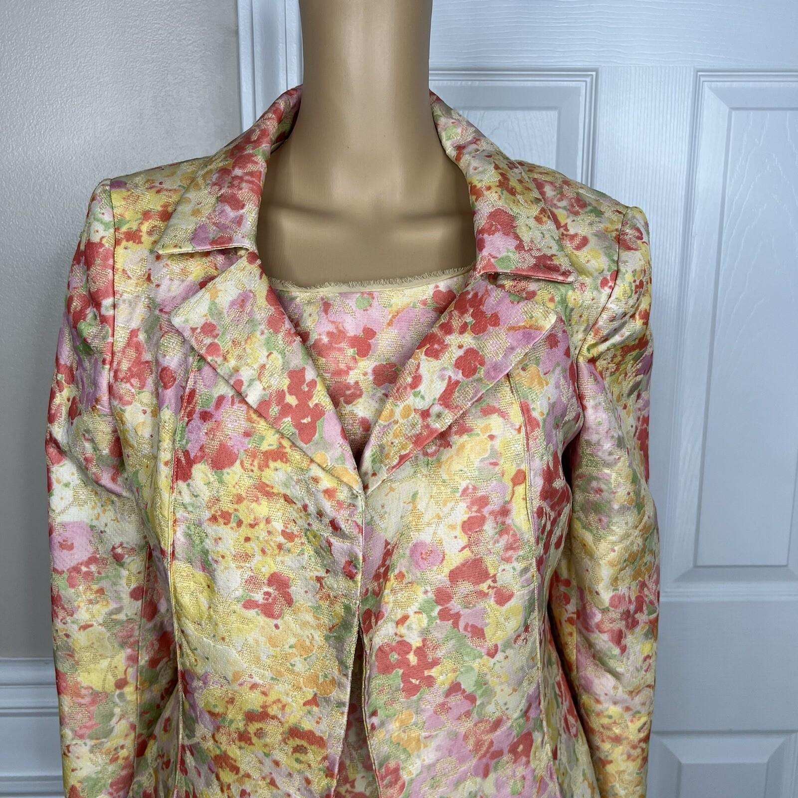 Nipon Boutique Vintage Polyester Rayon Dress Suit 10 Floral Brocade Lined 2PC