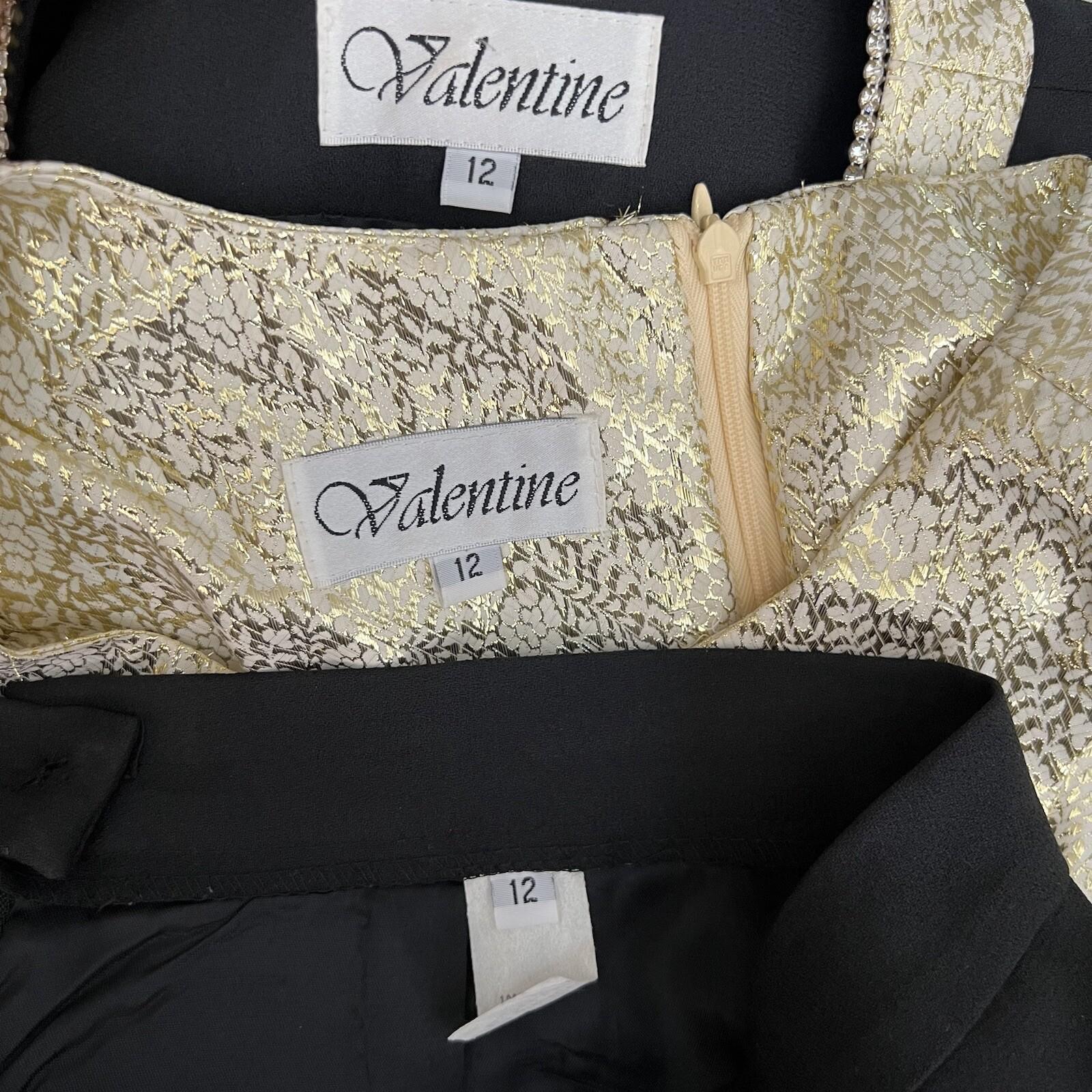 Valentine Polyester Skirt Suit Top 12 Gold Black Beaded Open Front Lined 3PC
