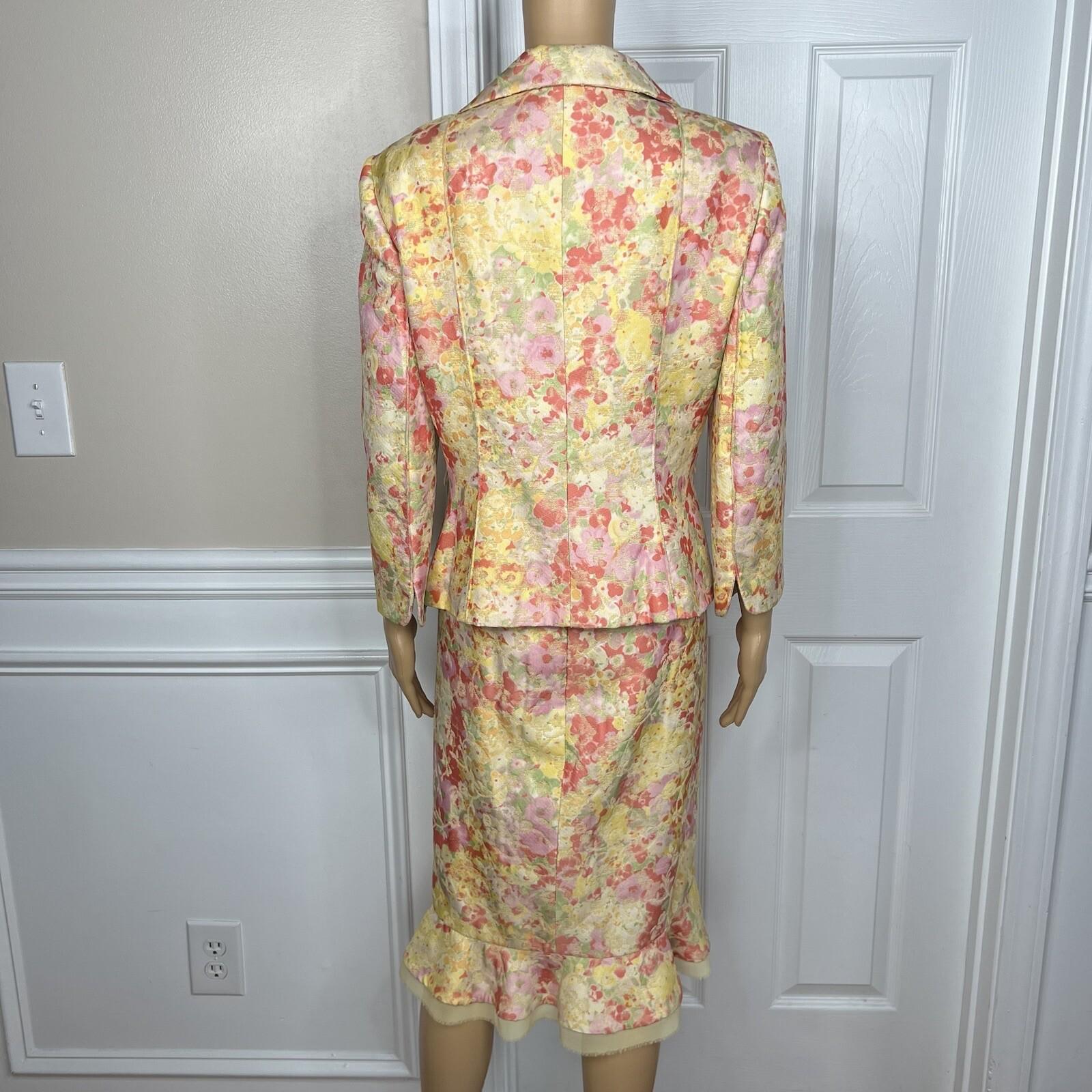 Nipon Boutique Vintage Polyester Rayon Dress Suit 10 Floral Brocade Lined 2PC