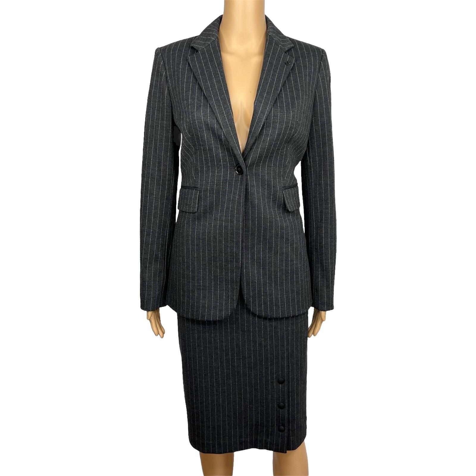 Tommy Hilfiger Rayon Polyester Spandex Skirt 4 Suit 2 Gray Striped 2PC New