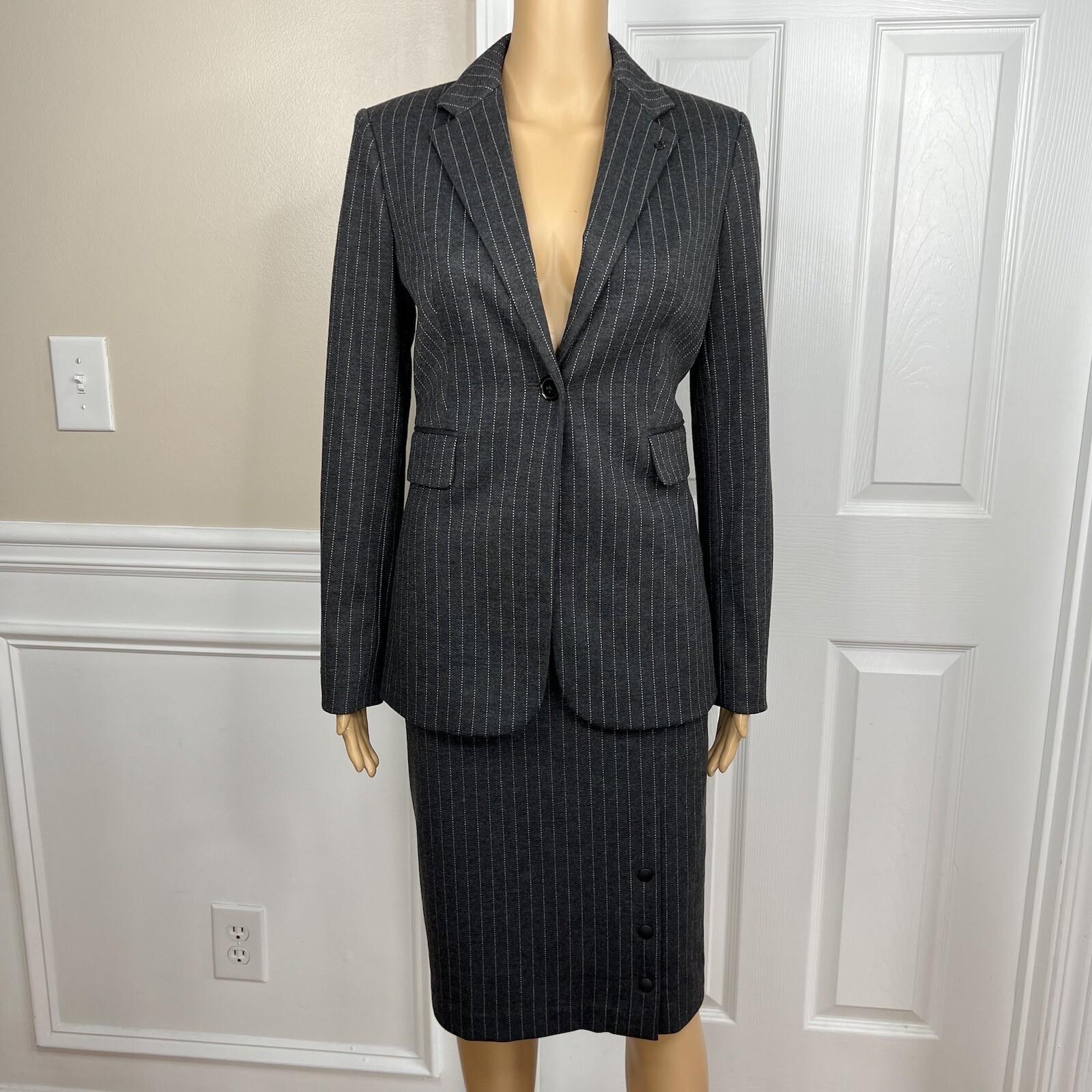 Tommy Hilfiger Rayon Polyester Spandex Skirt 4 Suit 2 Gray Striped 2PC New