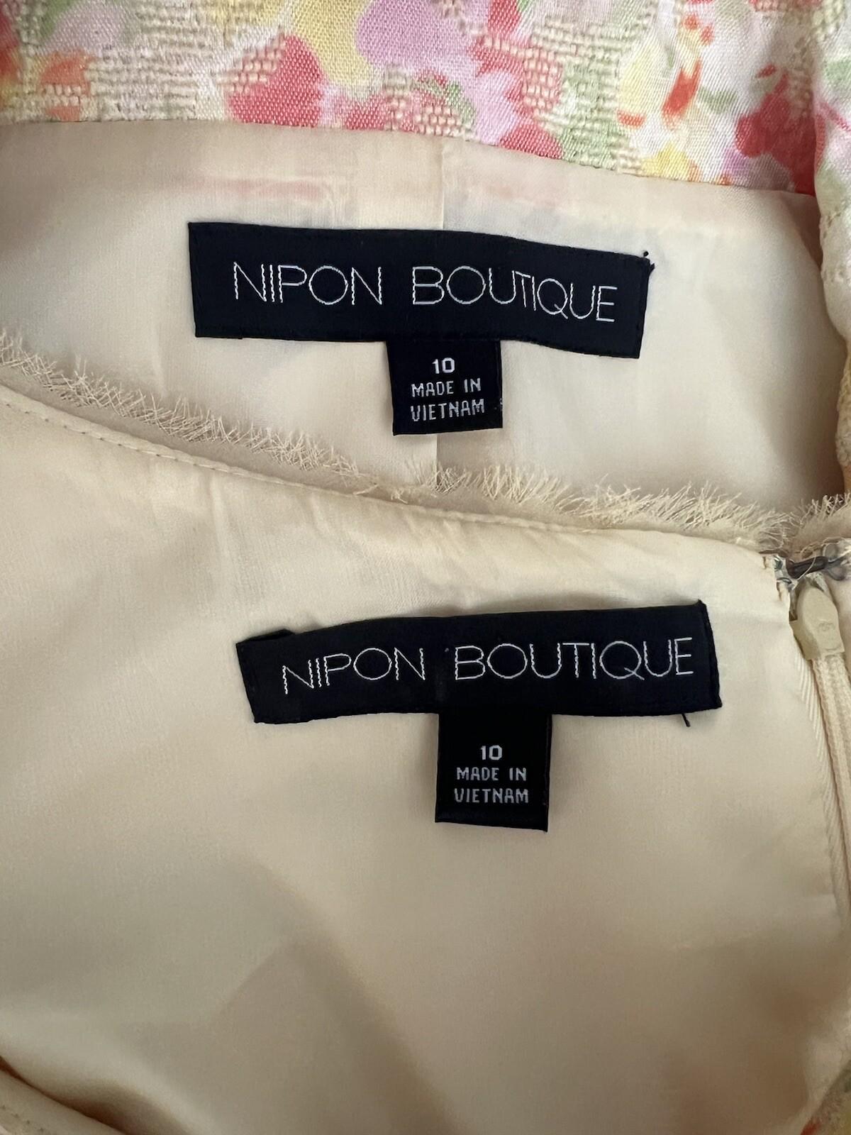 Nipon Boutique Vintage Polyester Rayon Dress Suit 10 Floral Brocade Lined 2PC