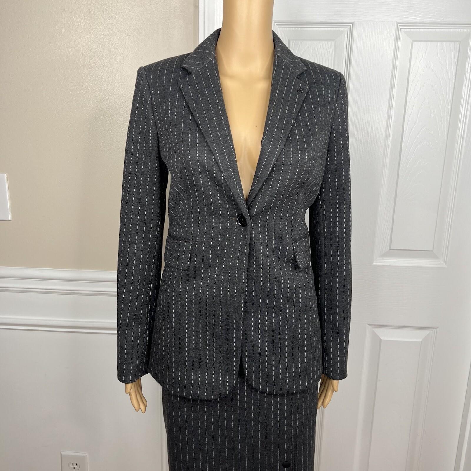 Tommy Hilfiger Rayon Polyester Spandex Skirt 4 Suit 2 Gray Striped 2PC New