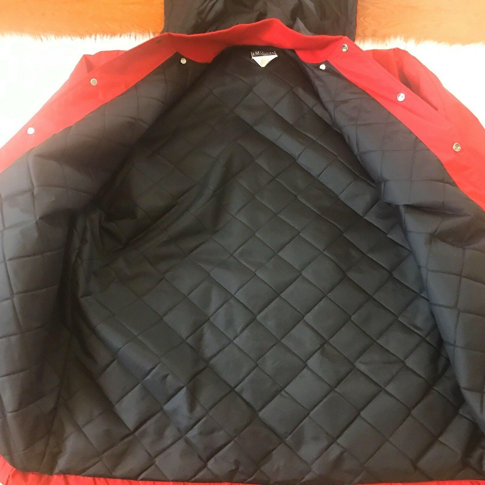 BUTWIN Men Red Zipped Hooded Nylon Windbreaker Quilted Lining Coat Size L