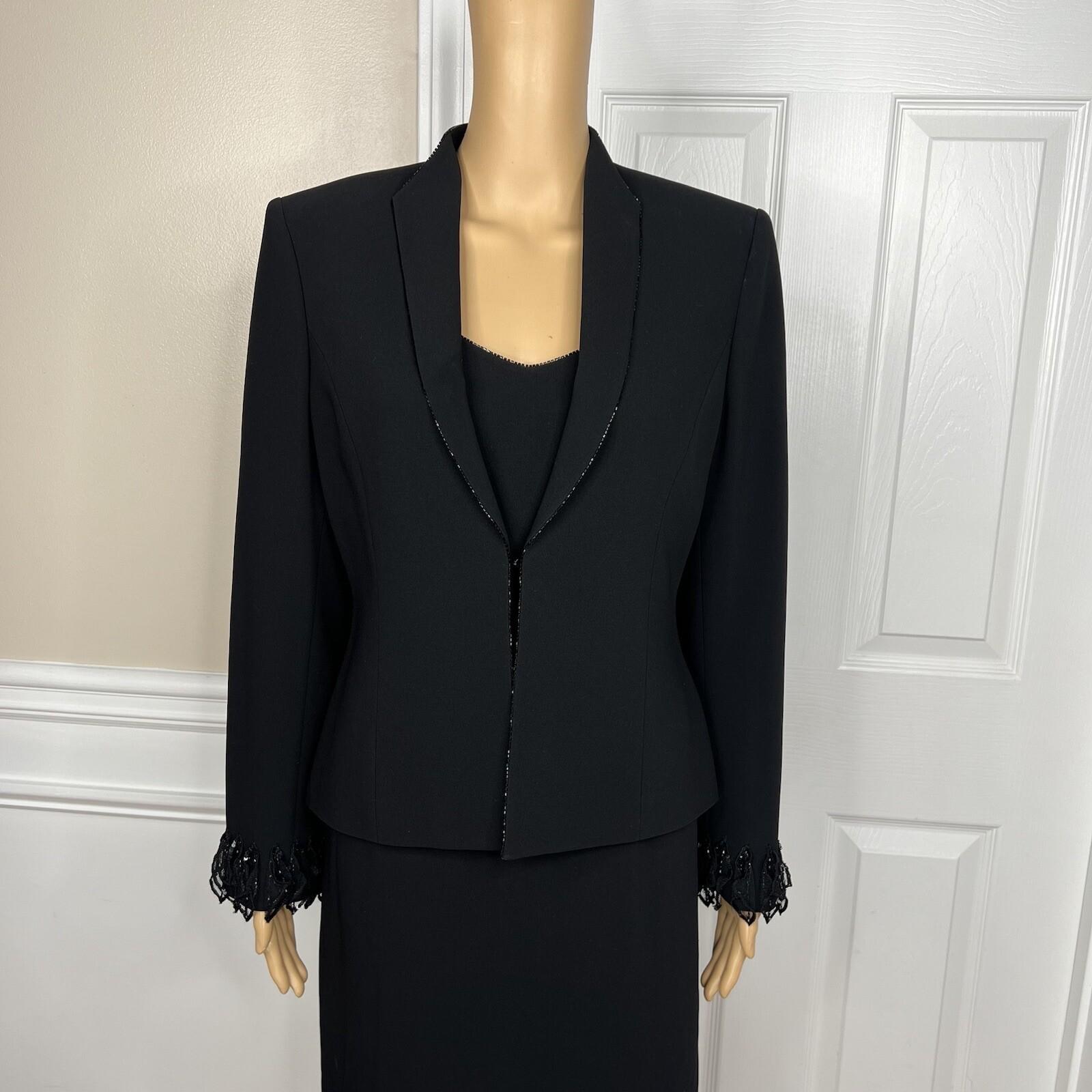Albert Nipon Triacetate Polyester Dress Suit 10 Black Beaded Embellished 2PC