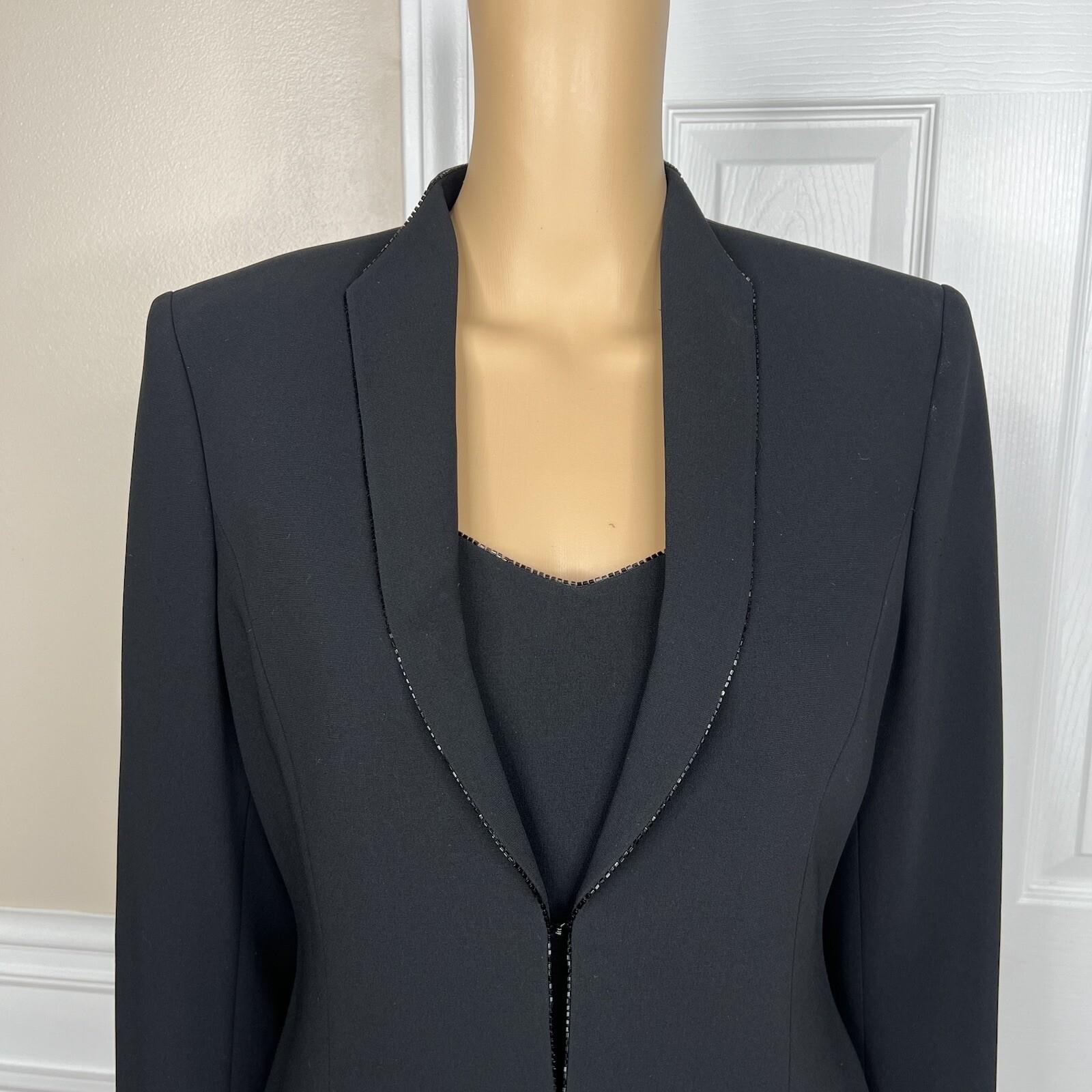 Albert Nipon Triacetate Polyester Dress Suit 10 Black Beaded Embellished 2PC