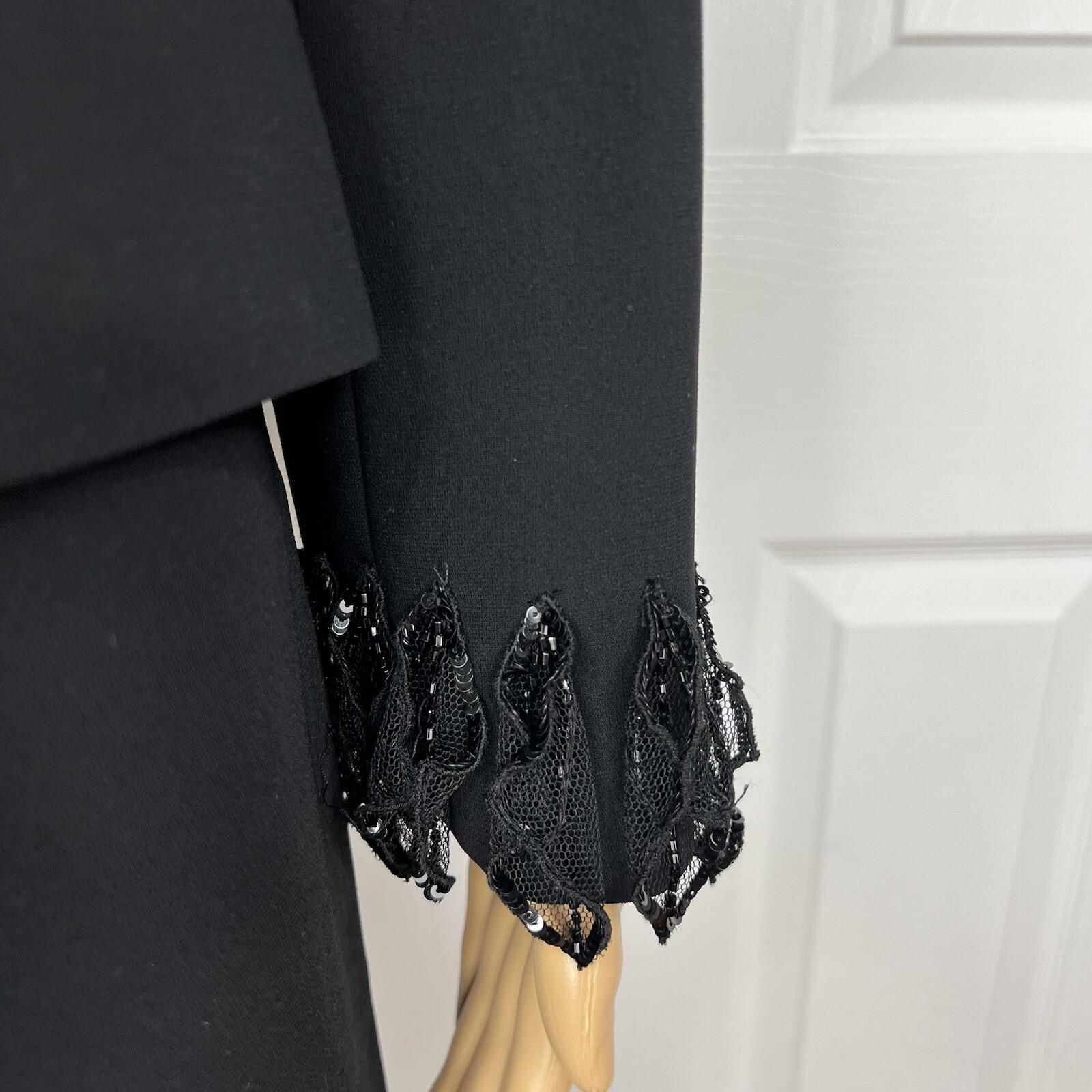 Albert Nipon Triacetate Polyester Dress Suit 10 Black Beaded Embellished 2PC