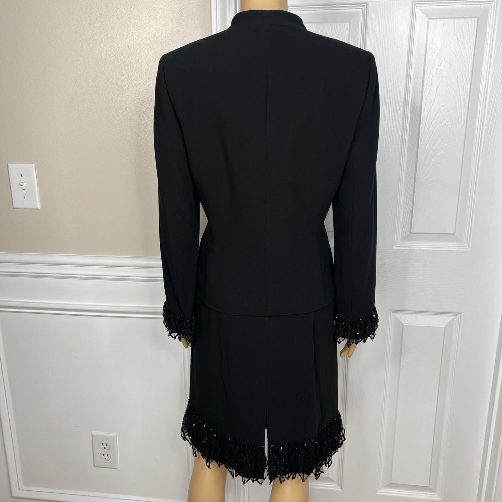 Albert Nipon Triacetate Polyester Dress Suit 10 Black Beaded Embellished 2PC