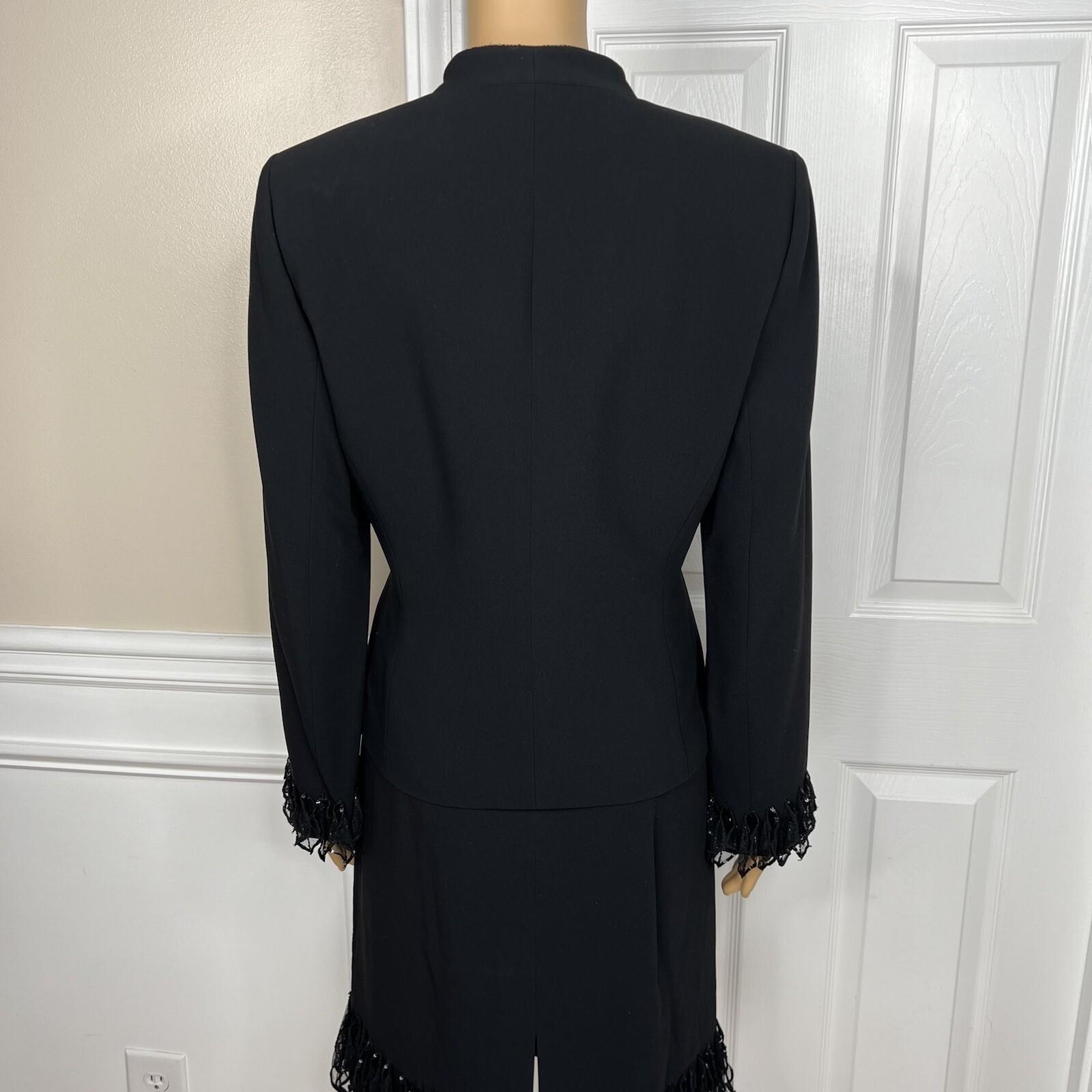 Albert Nipon Triacetate Polyester Dress Suit 10 Black Beaded Embellished 2PC