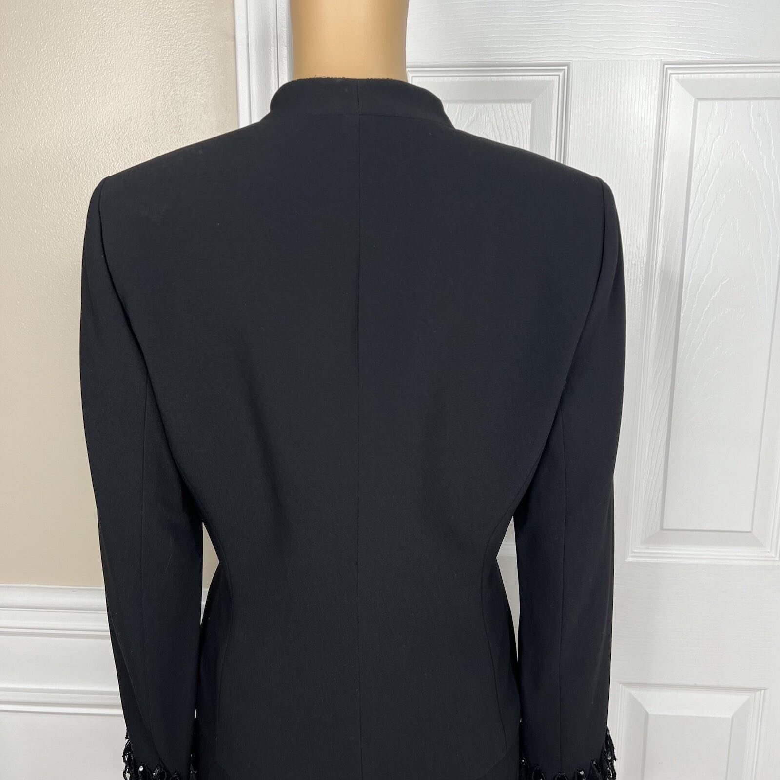 Albert Nipon Triacetate Polyester Dress Suit 10 Black Beaded Embellished 2PC