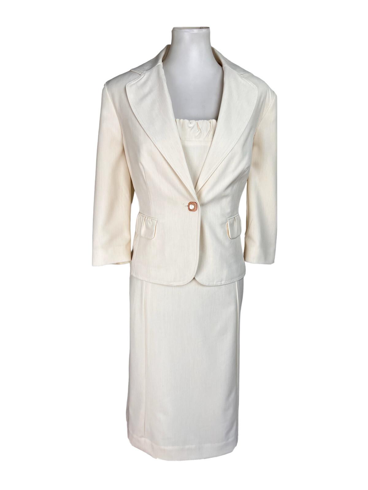 LARRY LEVINE 2PC Oatmeal Polyester Rayon Stretch Dress Suit Size 14 MSRP 0