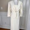 LARRY LEVINE 2PC Oatmeal Polyester Rayon Stretch Dress Suit Size 14 MSRP 0