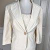 LARRY LEVINE 2PC Oatmeal Polyester Rayon Stretch Dress Suit Size 14 MSRP 0