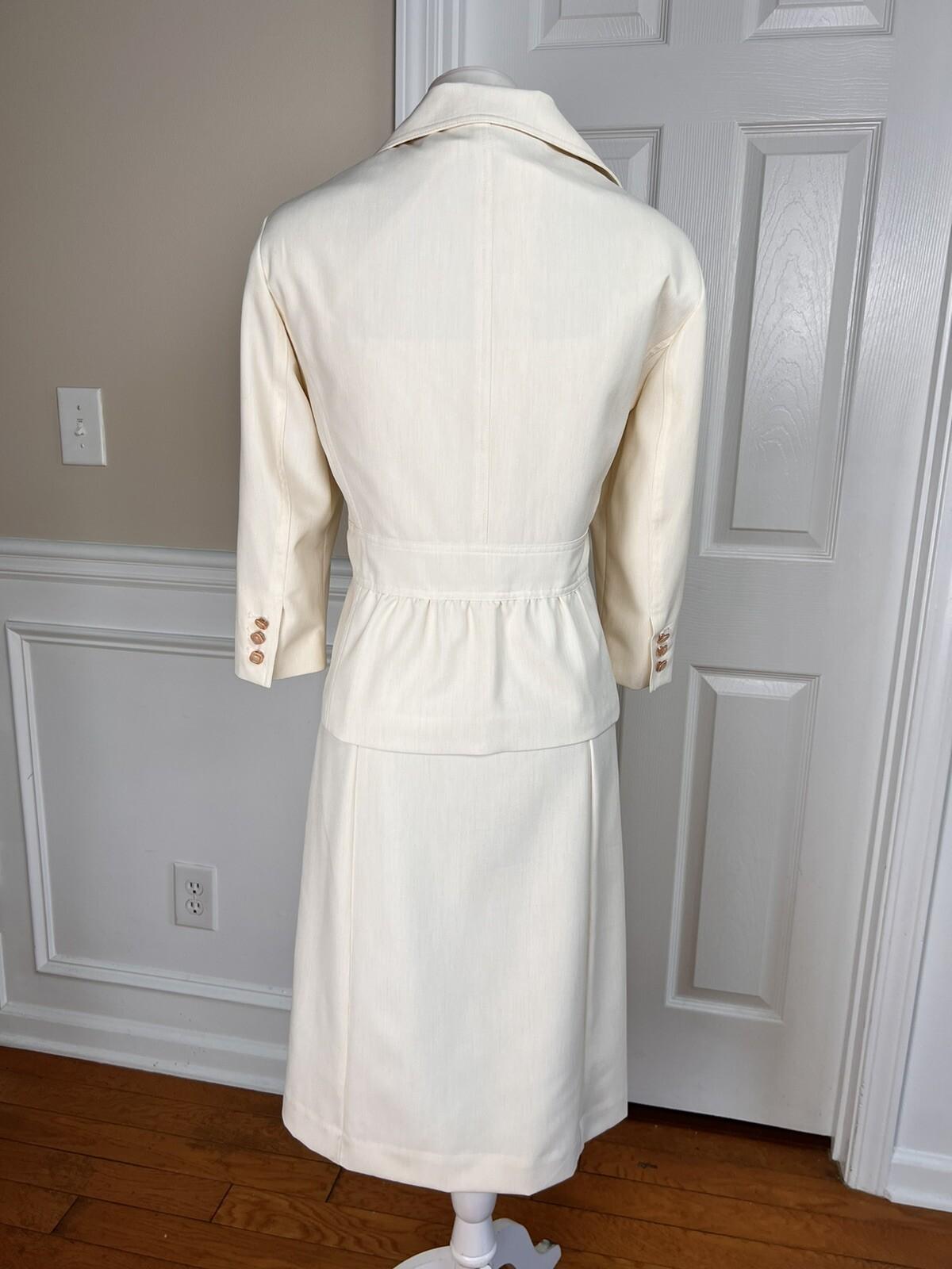 LARRY LEVINE 2PC Oatmeal Polyester Rayon Stretch Dress Suit Size 14 MSRP 0