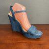 Jasmin Denim Wedge Platform Sandals Size 10M Blue Sparkly Ankle Strap