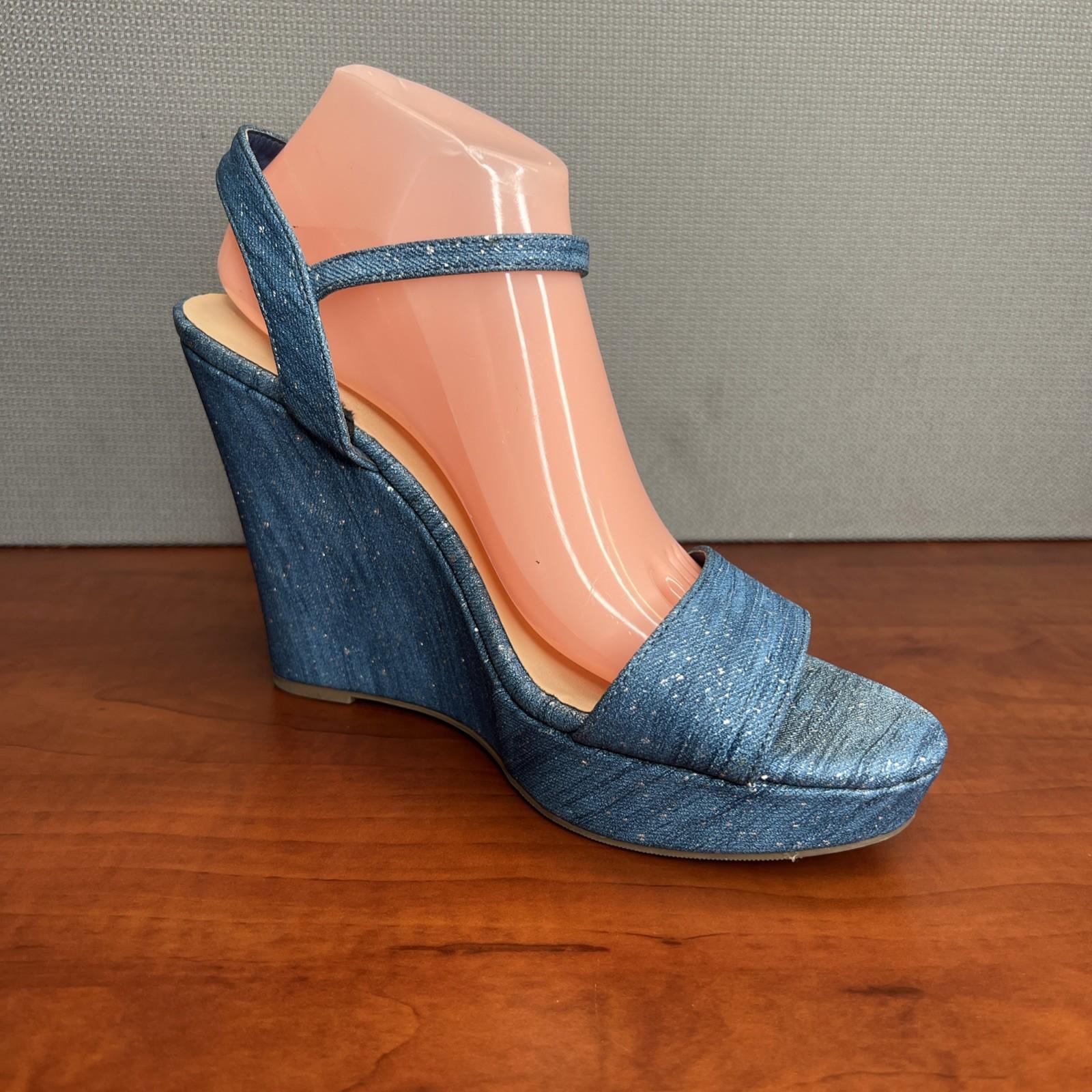 Jasmin Denim Wedge Platform Sandals Size 10M Blue Sparkly Ankle Strap