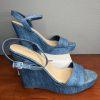 Jasmin Denim Wedge Platform Sandals Size 10M Blue Sparkly Ankle Strap