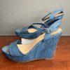 Jasmin Denim Wedge Platform Sandals Size 10M Blue Sparkly Ankle Strap