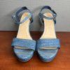 Jasmin Denim Wedge Platform Sandals Size 10M Blue Sparkly Ankle Strap