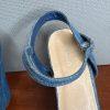 Jasmin Denim Wedge Platform Sandals Size 10M Blue Sparkly Ankle Strap