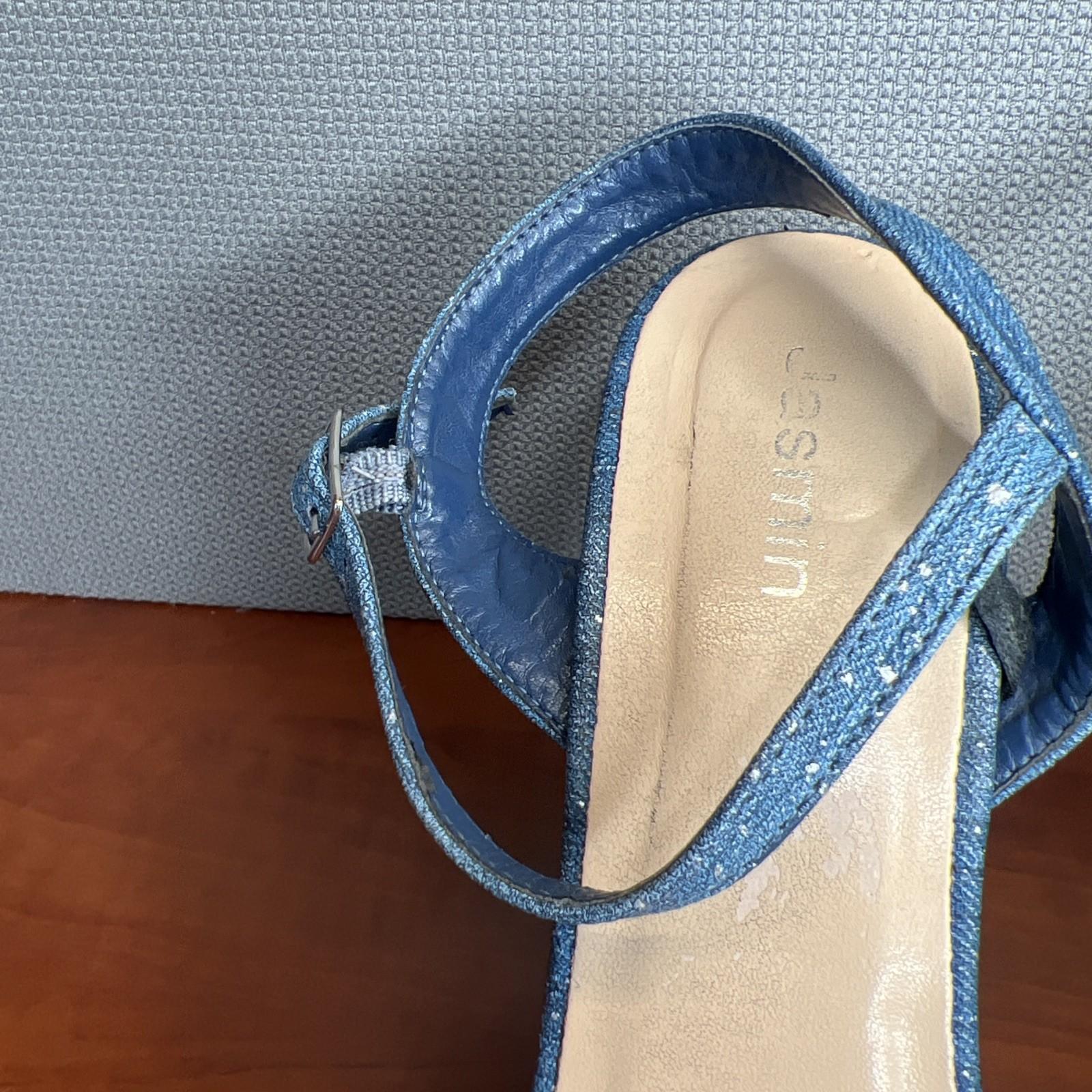 Jasmin Denim Wedge Platform Sandals Size 10M Blue Sparkly Ankle Strap