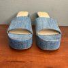 Nine West Stack Heels Blue Denim Slide Sandals Size 8 Cushioned Footbed New