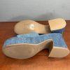 Nine West Stack Heels Blue Denim Slide Sandals Size 8 Cushioned Footbed New