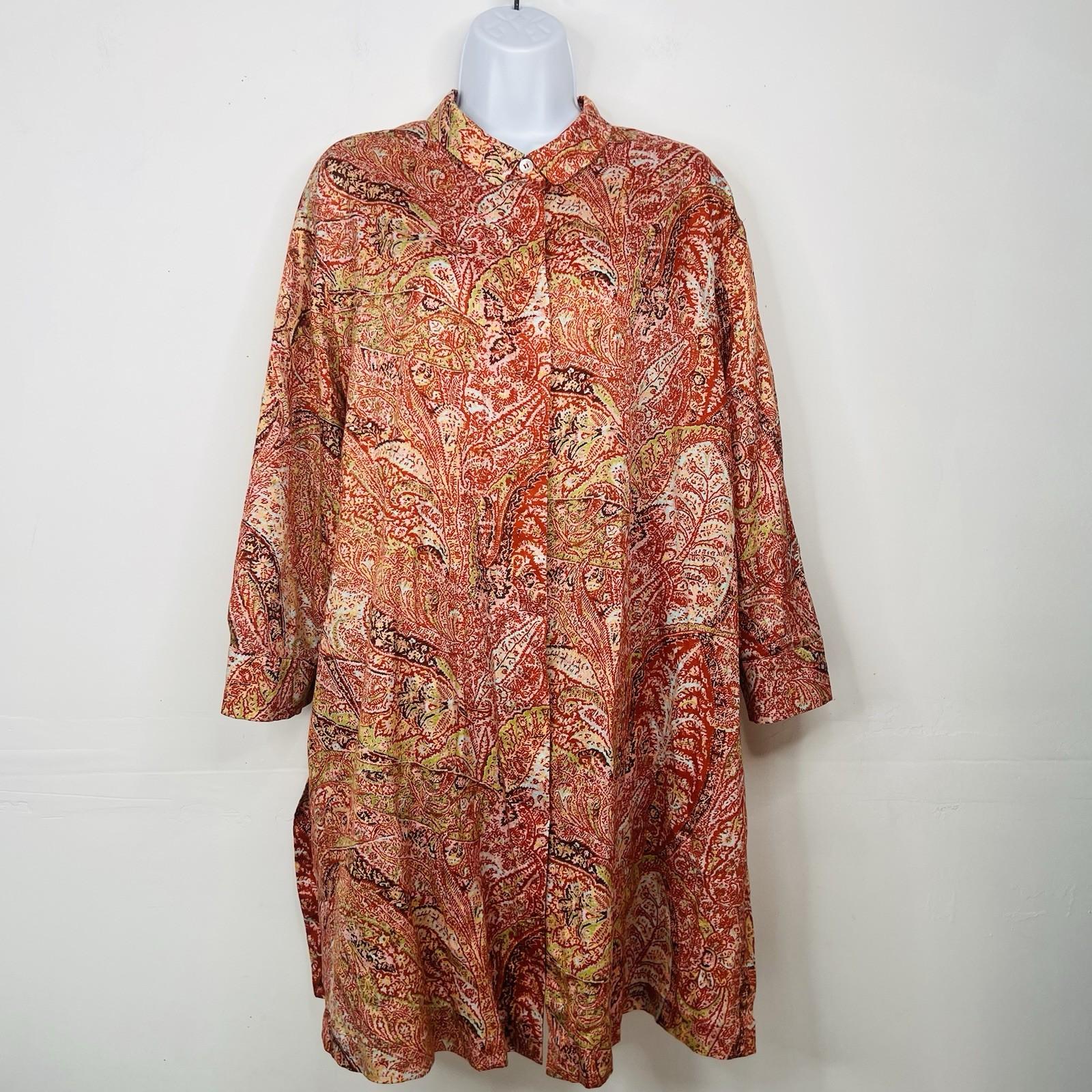 Marina Rinaldi Multicolored Cotton Button Up Shirt Size 27/16W 3/4 Sleeves Tunic