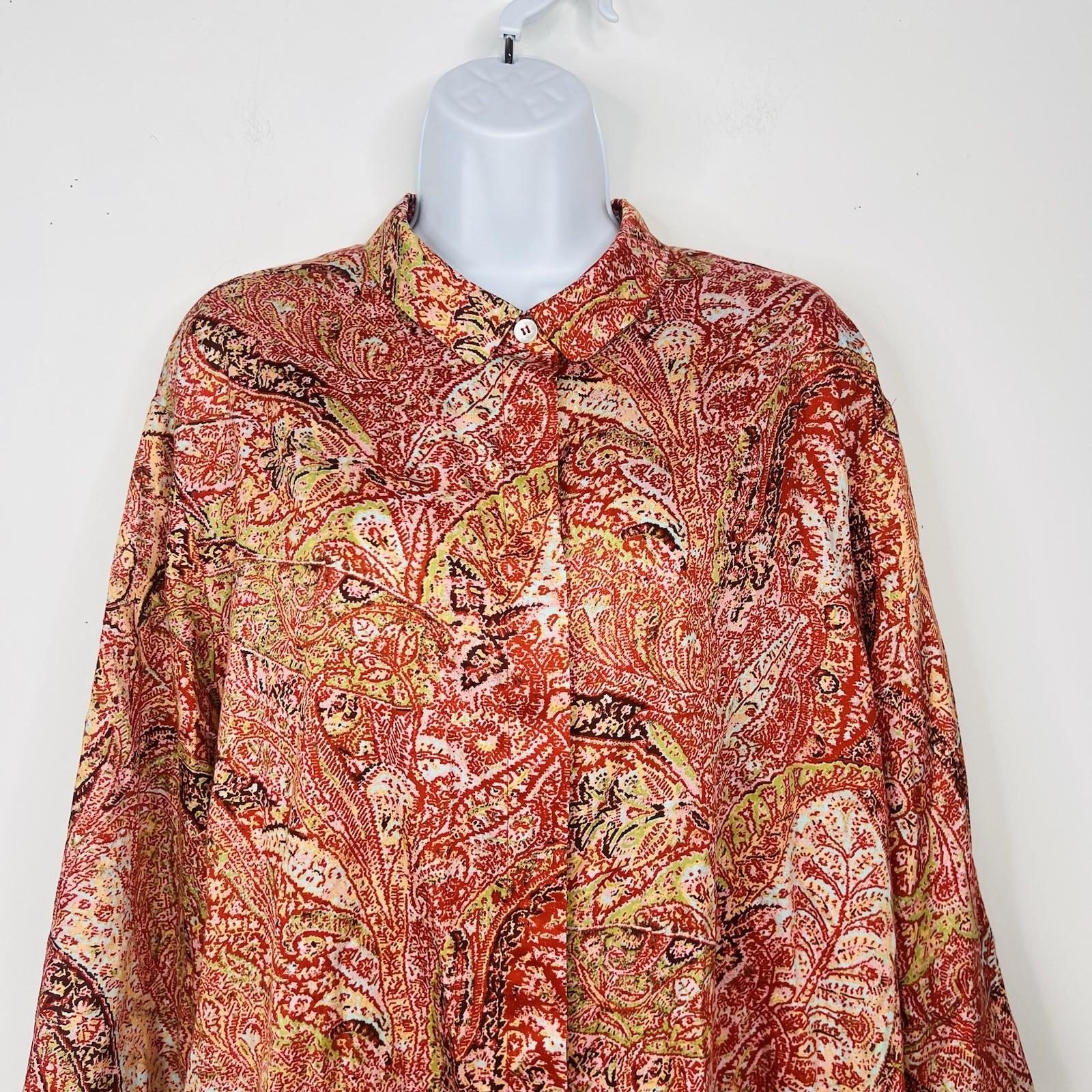 Marina Rinaldi Multicolored Cotton Button Up Shirt Size 27/16W 3/4 Sleeves Tunic