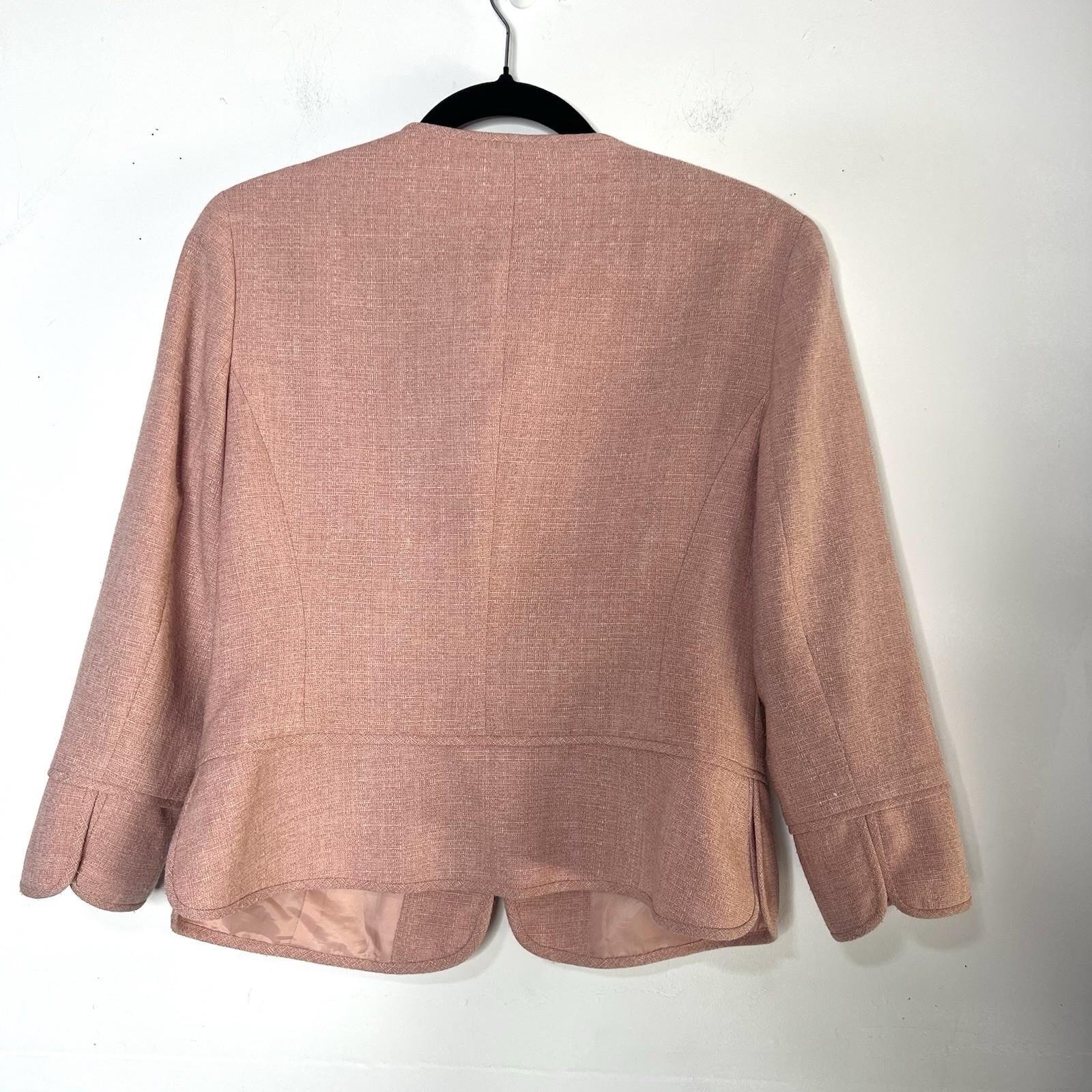 Kasper Vtg Polyester Rayon Skirt Suit 8P Pink Flared Lined Collarless Classic