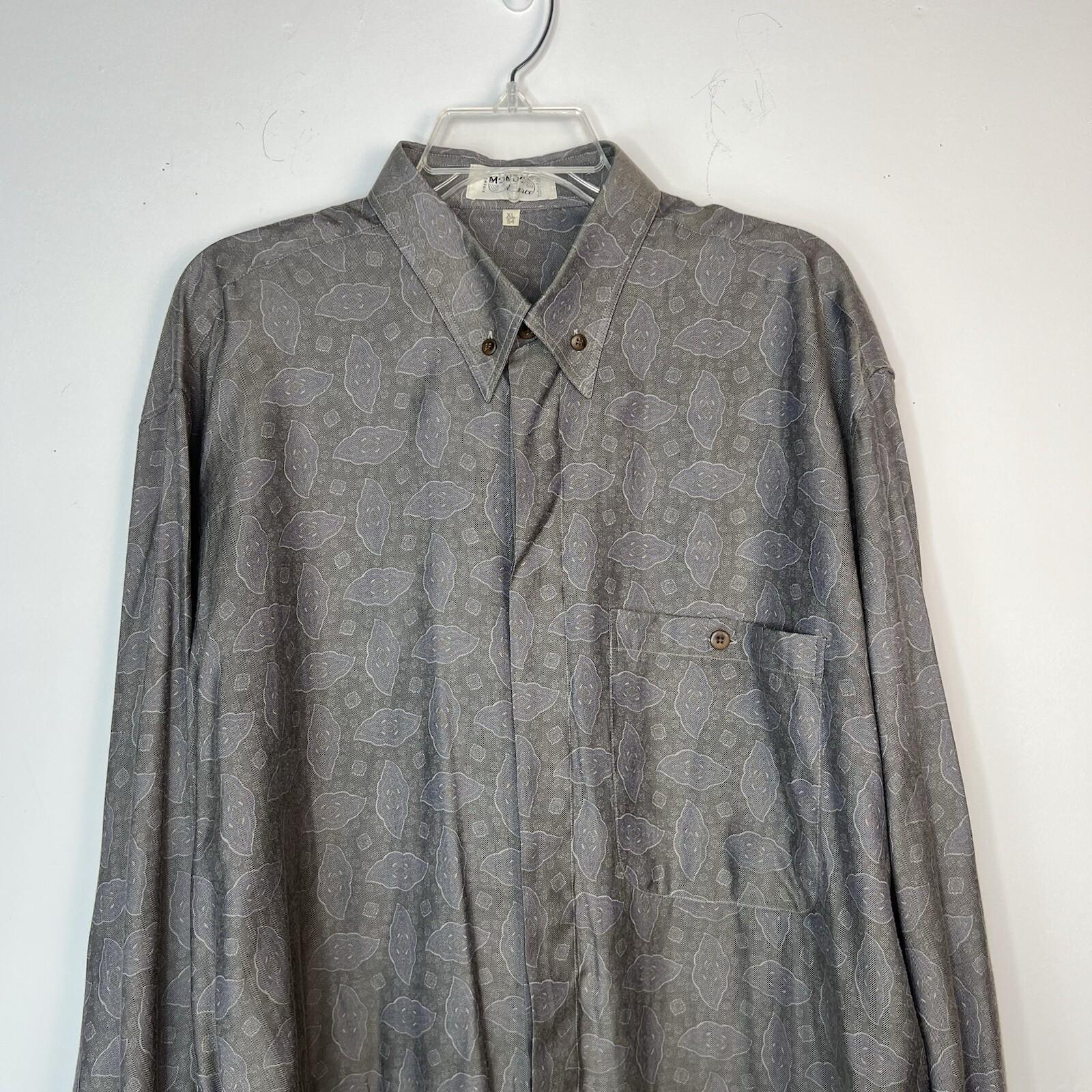 10-4322.jpg Mondo Di Marco Rayon Polyester Button Up Shirt XL Gray Long Sleeve Made In Italy