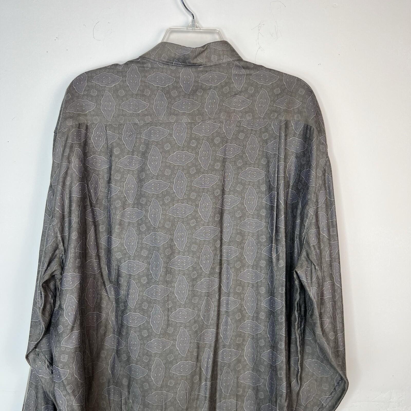 10-4323.jpg Mondo Di Marco Rayon Polyester Button Up Shirt XL Gray Long Sleeve Made In Italy