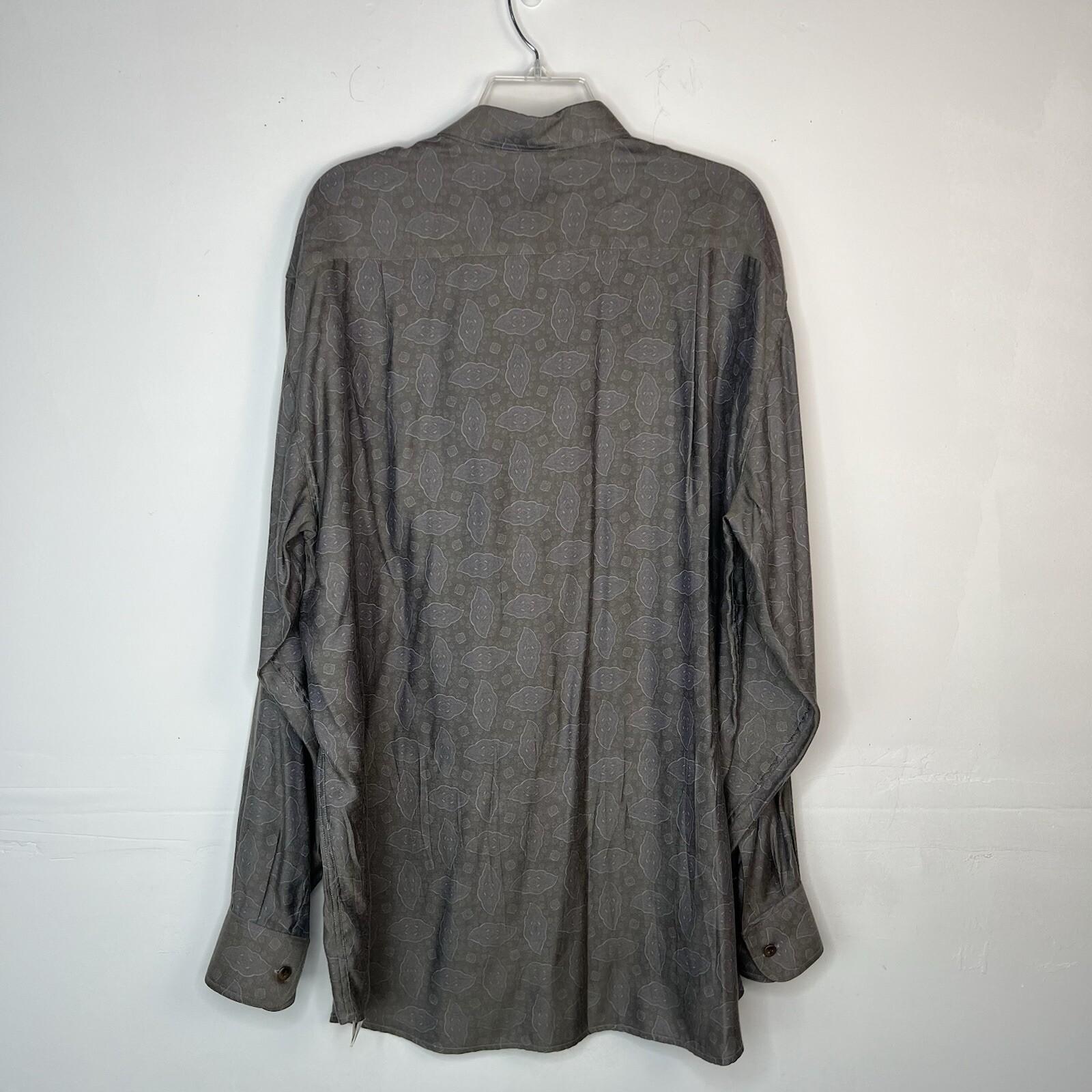 10-4324.jpg Mondo Di Marco Rayon Polyester Button Up Shirt XL Gray Long Sleeve Made In Italy