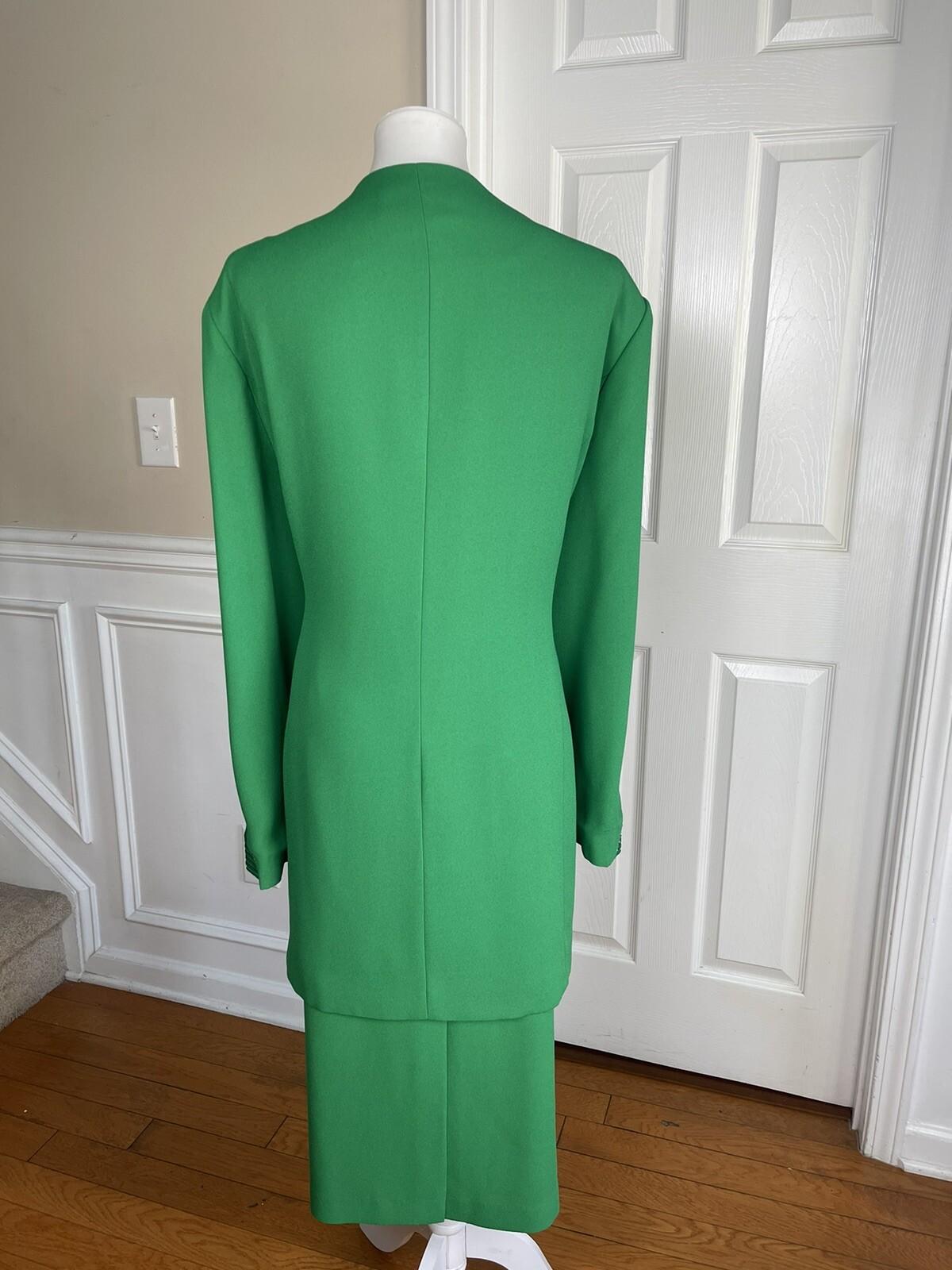 BEN MARC INTERNNATIONAL 2PC Green Beaded Polyester Open Front Skirt Suit Size 22