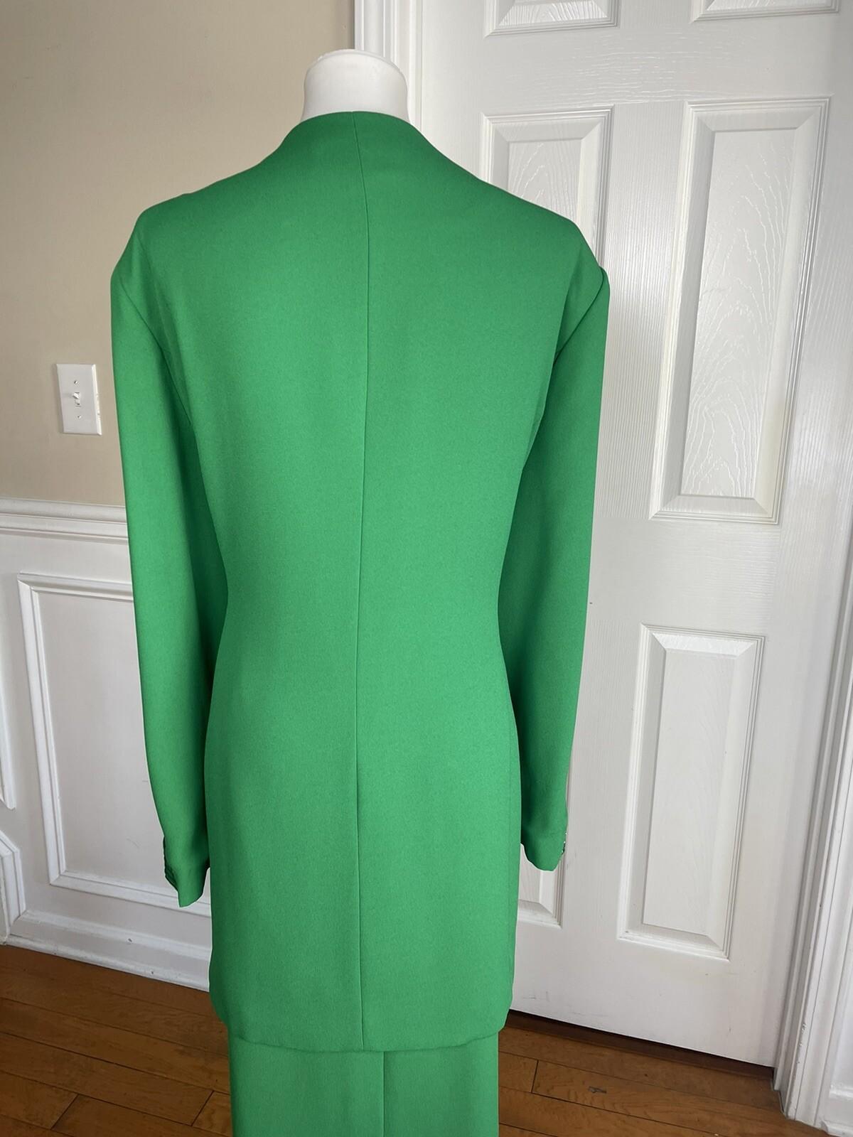 BEN MARC INTERNNATIONAL 2PC Green Beaded Polyester Open Front Skirt Suit Size 22