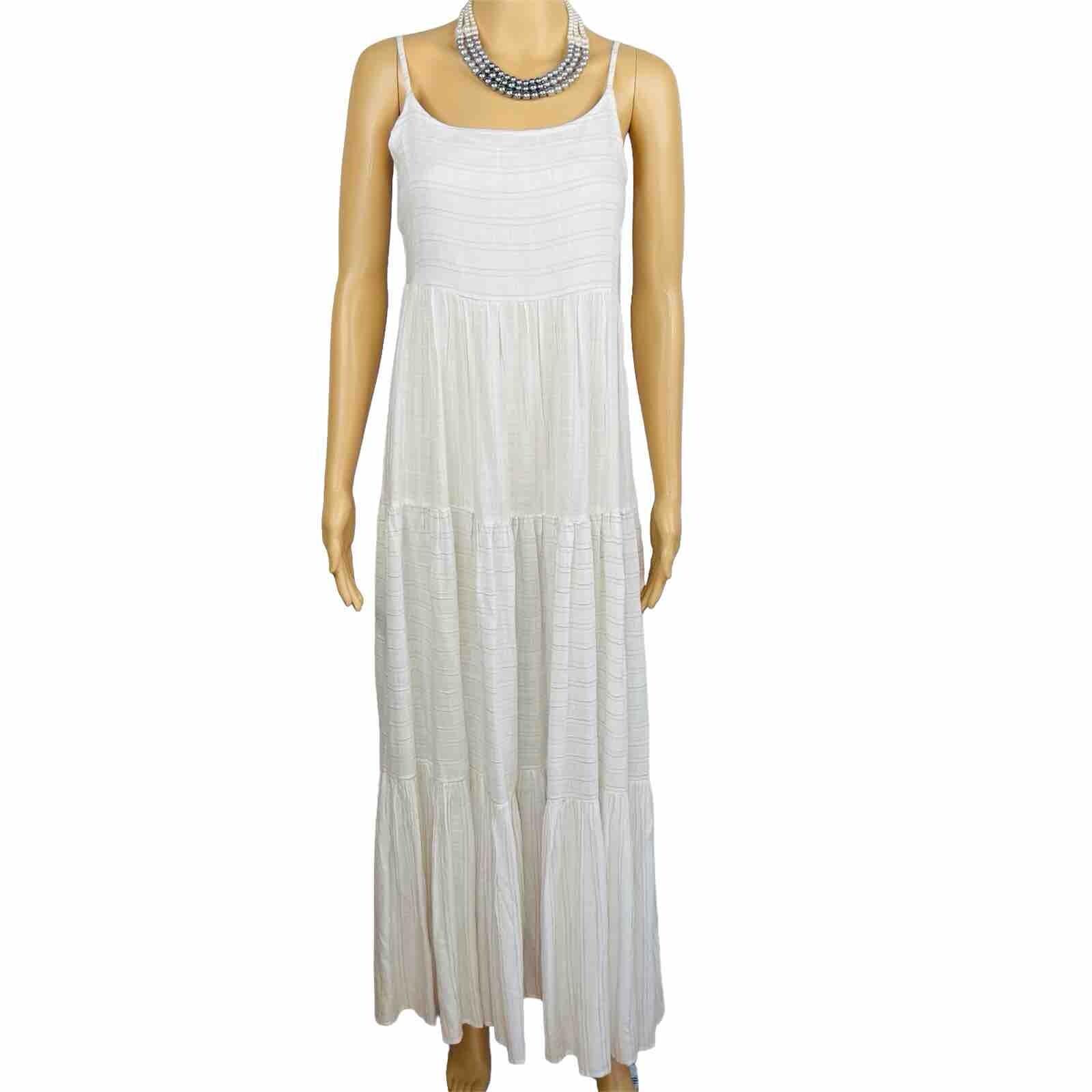 L Space Santorini Cotton Dress Size L White Striped Self Tie Back Frill Crinkle