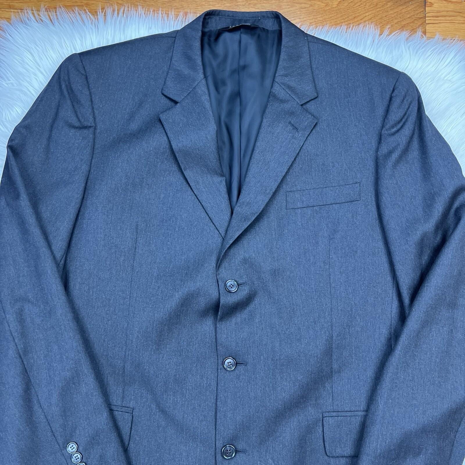 JoS A Bank Men Wool Suit 46 Pants 40x32 Charcoal Notch Lapel One Vent Career 2PC