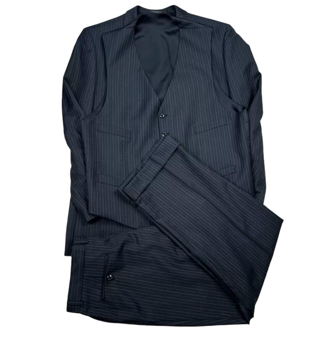 Jones New York Men Wool Suit 46L Pants 36x30.5 Vest Gray Striped Flannel 3PC