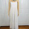 L Space Santorini Cotton Dress Size L White Striped Self Tie Back Frill Crinkle