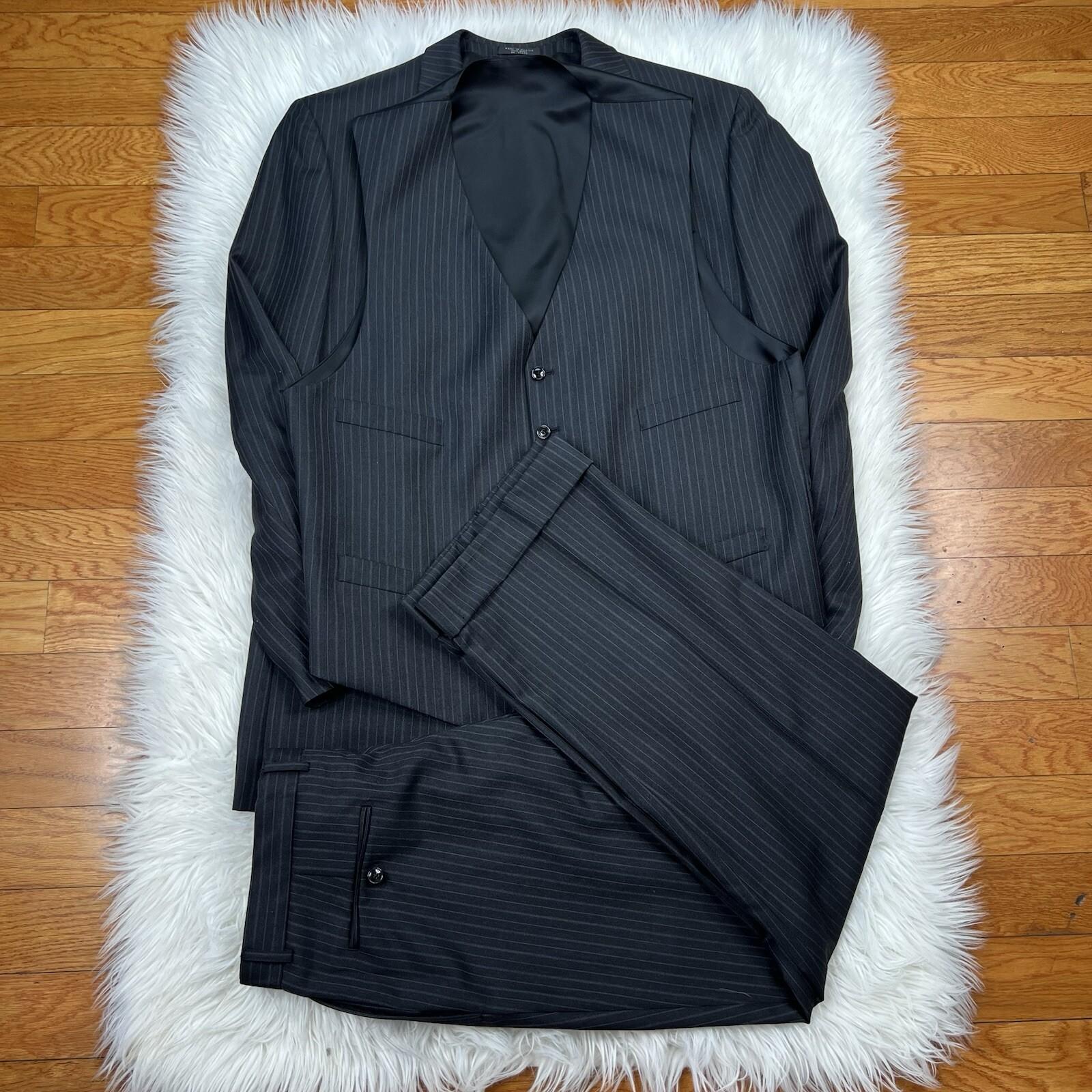 Jones New York Men Wool Suit 46L Pants 36x30.5 Vest Gray Striped Flannel 3PC
