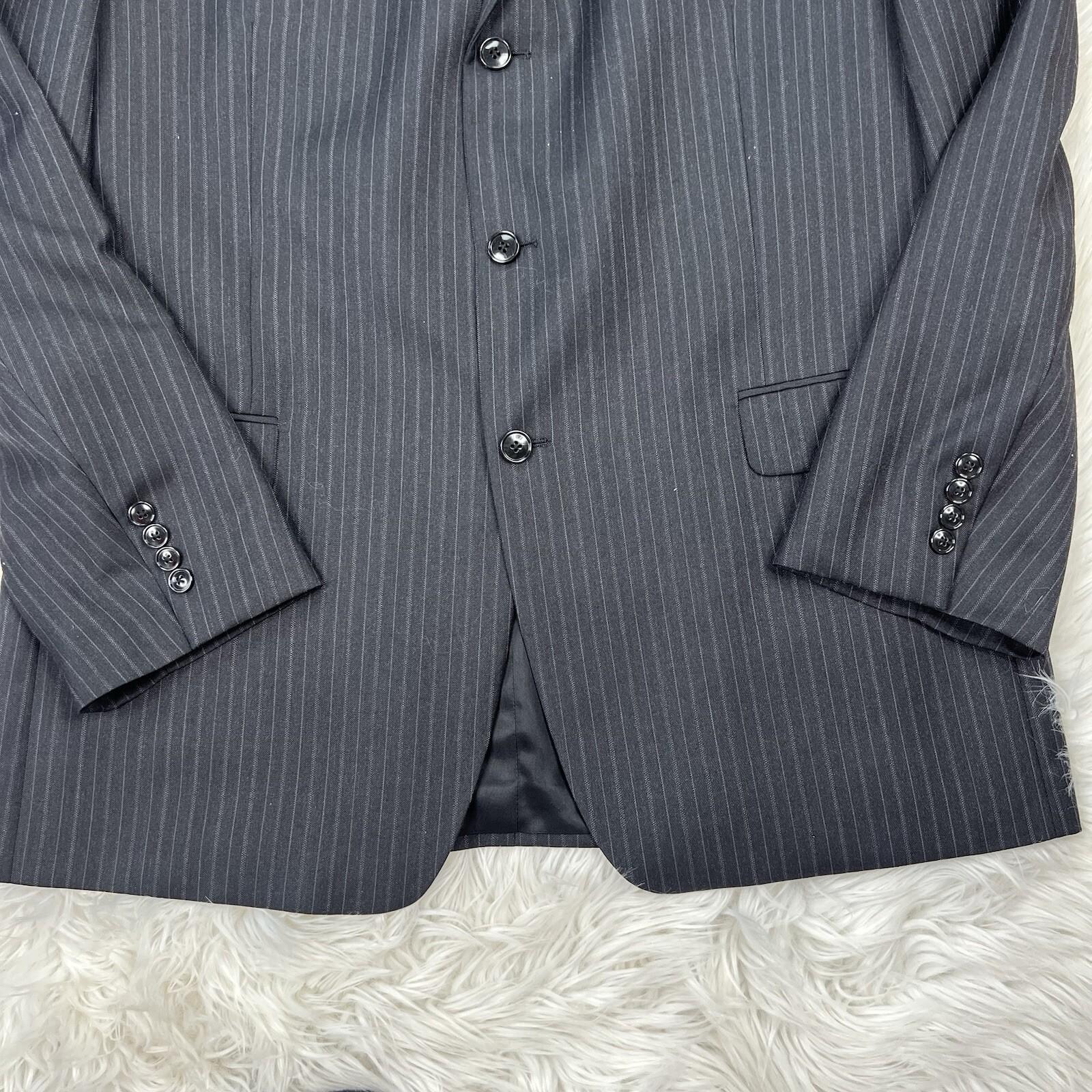 Jones New York Men Wool Suit 46L Pants 36x30.5 Vest Gray Striped Flannel 3PC