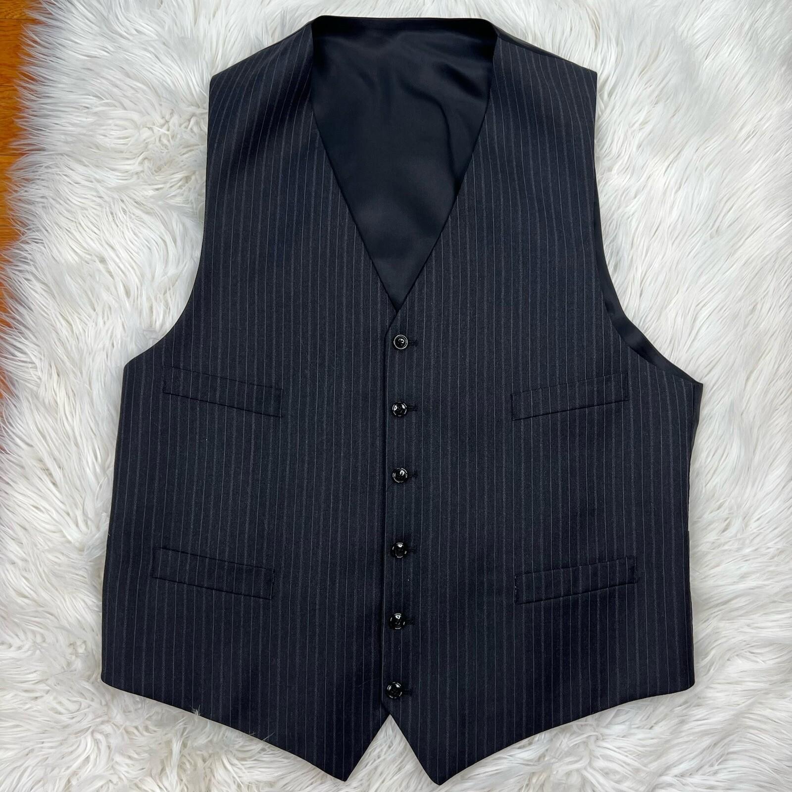 Jones New York Men Wool Suit 46L Pants 36x30.5 Vest Gray Striped Flannel 3PC