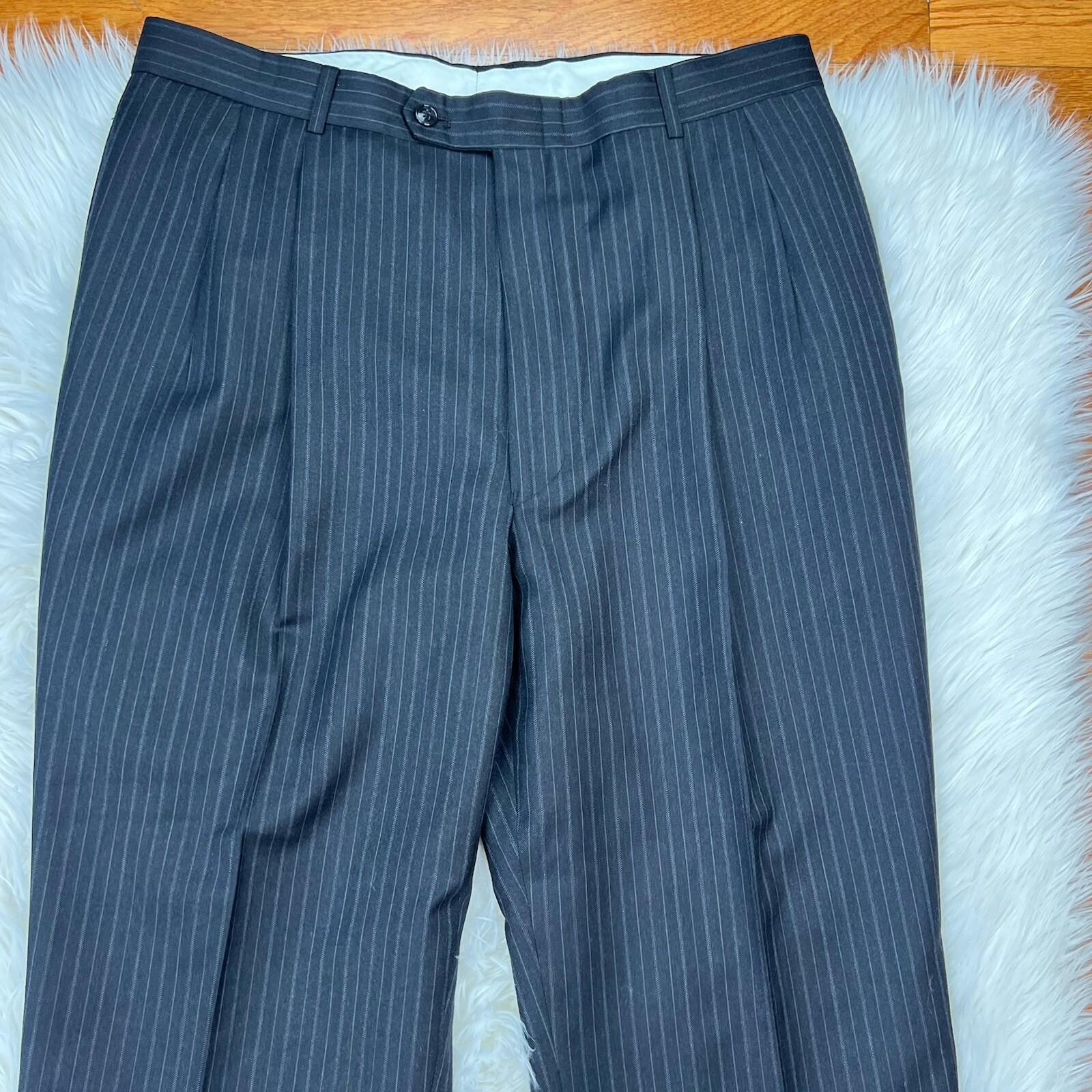 Jones New York Men Wool Suit 46L Pants 36x30.5 Vest Gray Striped Flannel 3PC