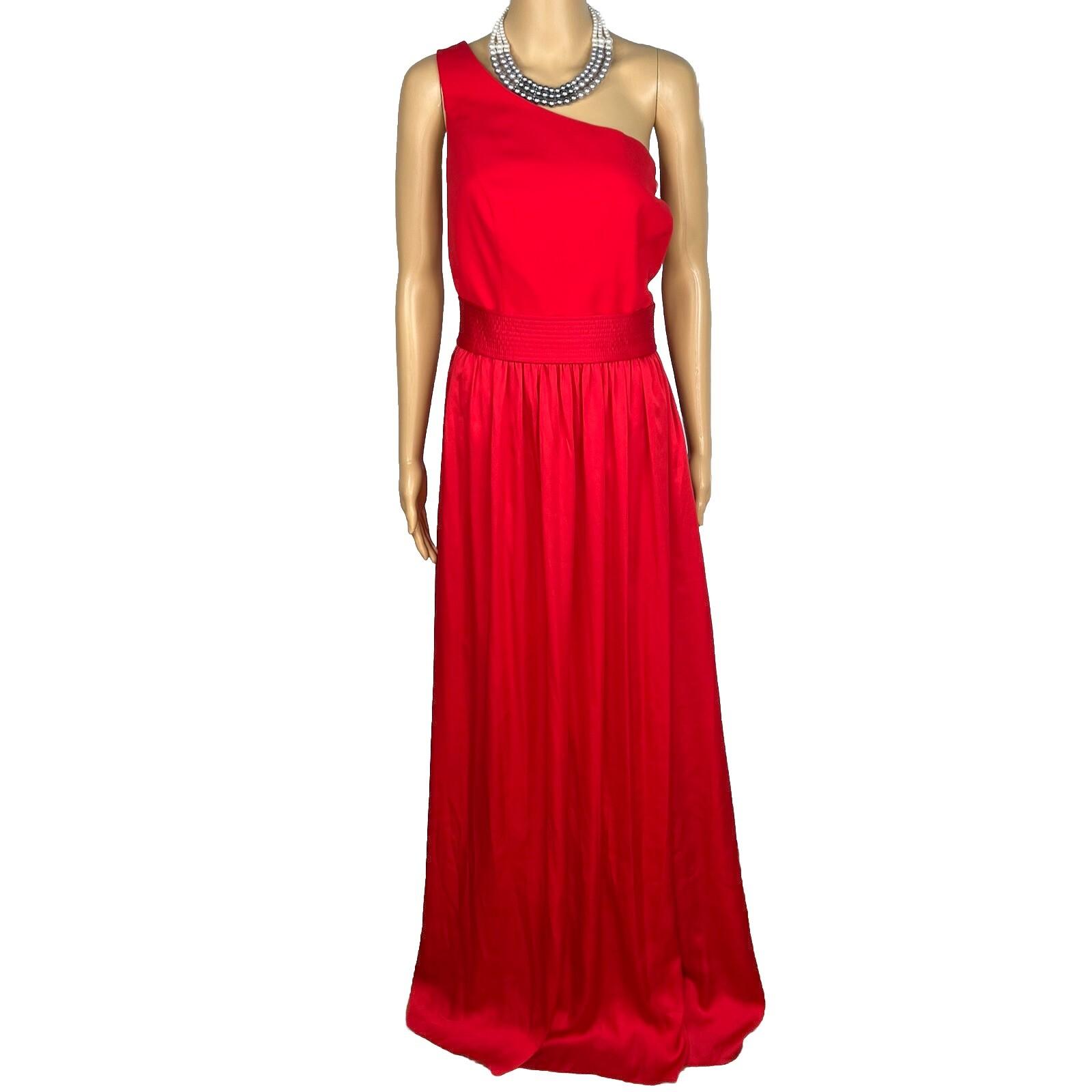 Vera Wang Polyester Formal Dress Size 20 Red One Shoulder Long Ball Belted Gown