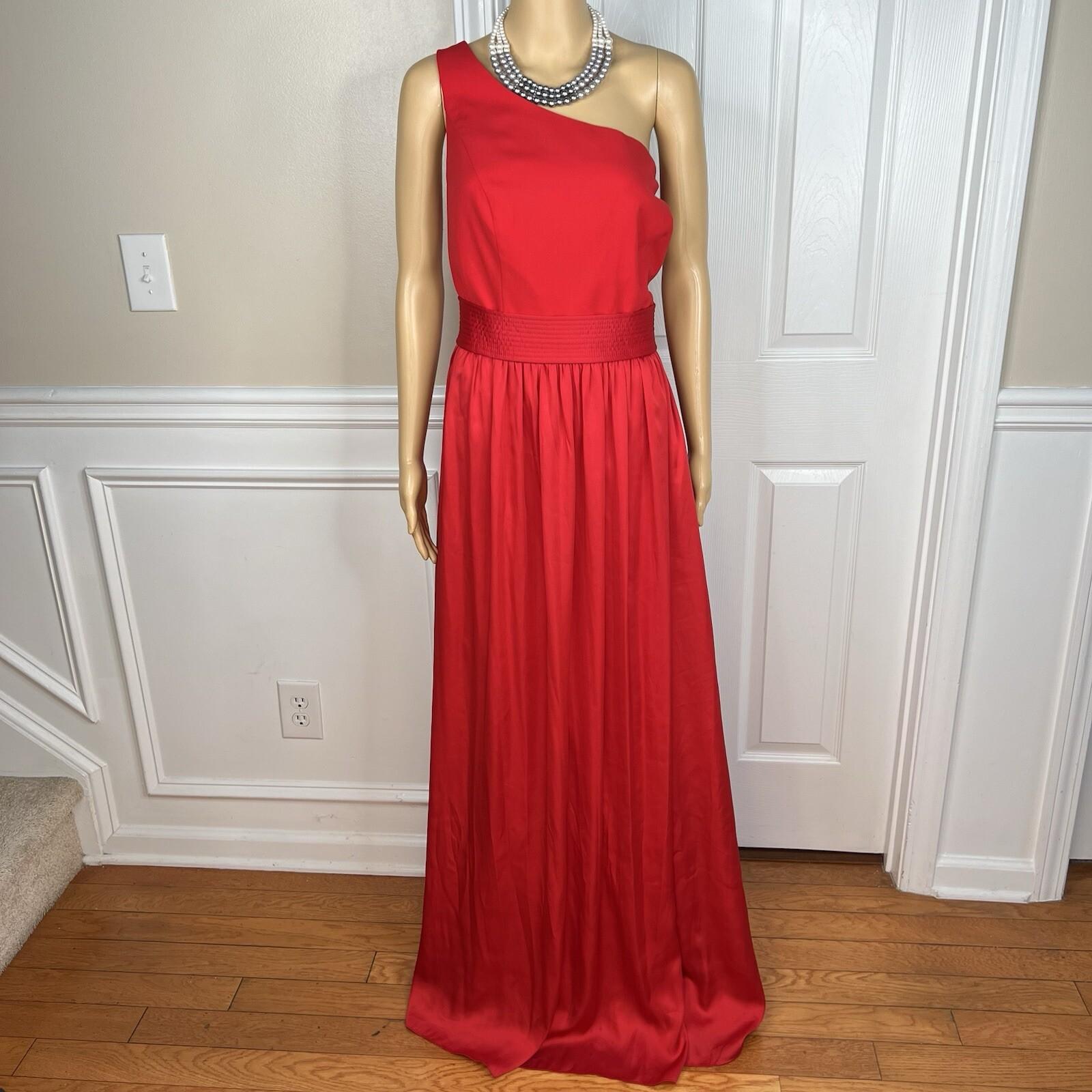 Vera Wang Polyester Formal Dress Size 20 Red One Shoulder Long Ball Belted Gown