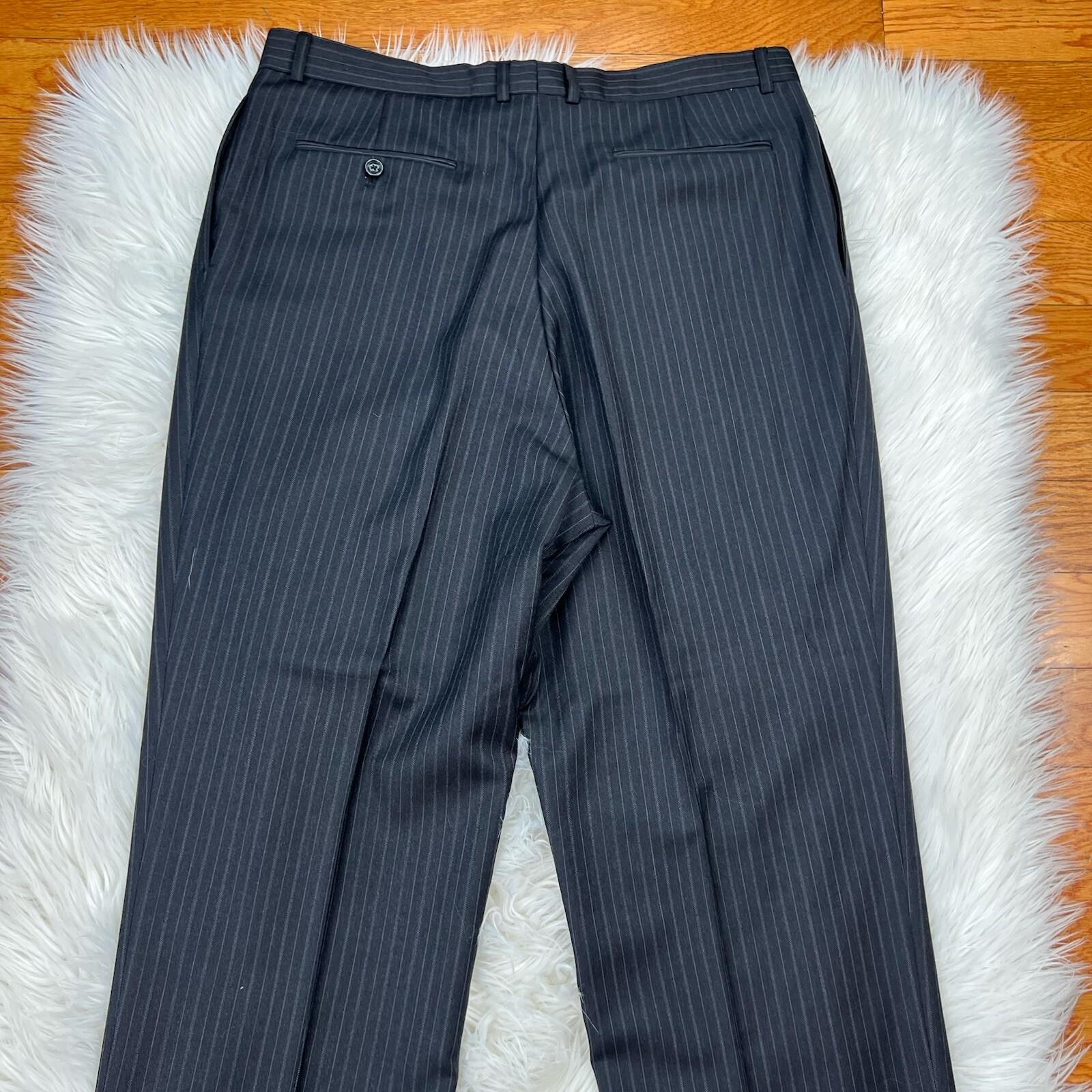 Jones New York Men Wool Suit 46L Pants 36x30.5 Vest Gray Striped Flannel 3PC